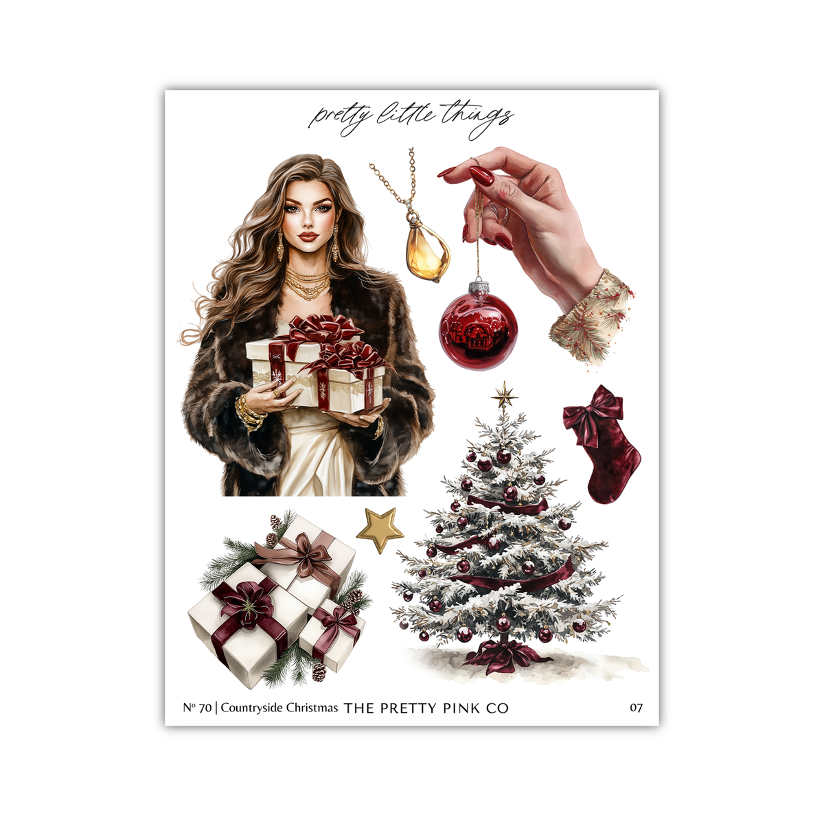 The image is a collage of various Christmas-themed elements, including a woman holding a gift, a Christmas tree, and other holiday decorations.
