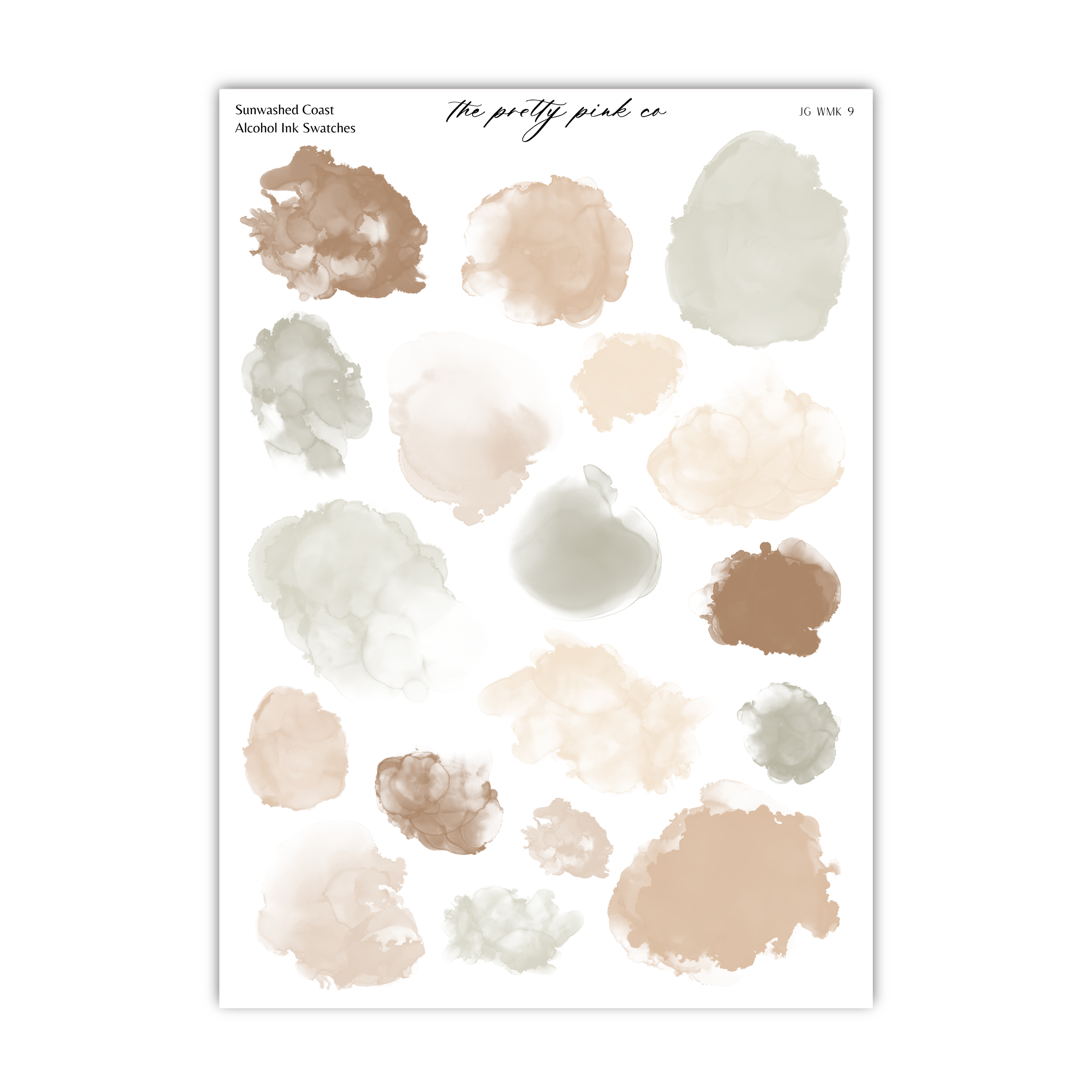 a collection of abstract watercolor brush strokes in various shades of brown, beige, and gray, arranged in a grid-like pattern.