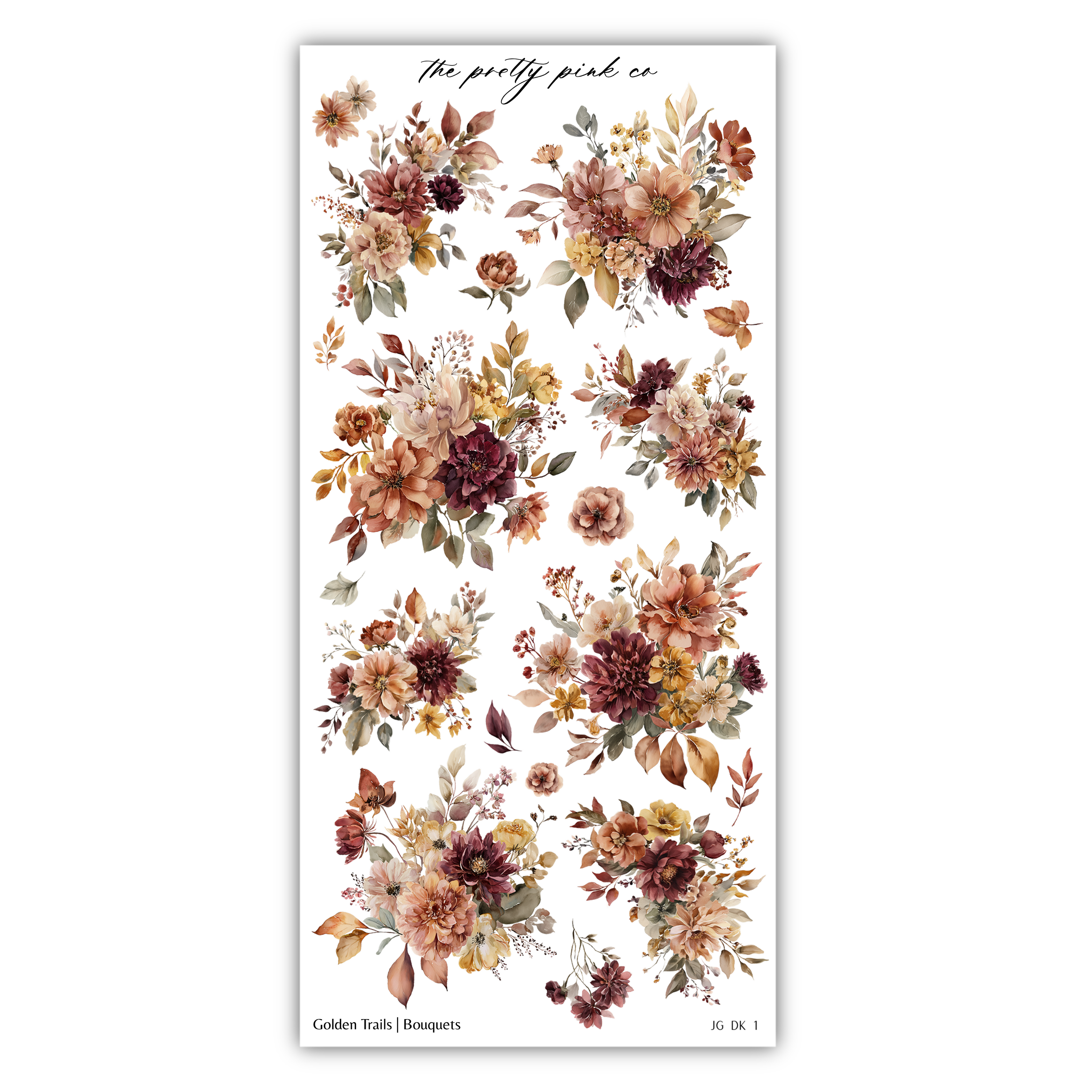 a collection of floral designs, including various types of flowers and leaves, arranged in a visually appealing manner.