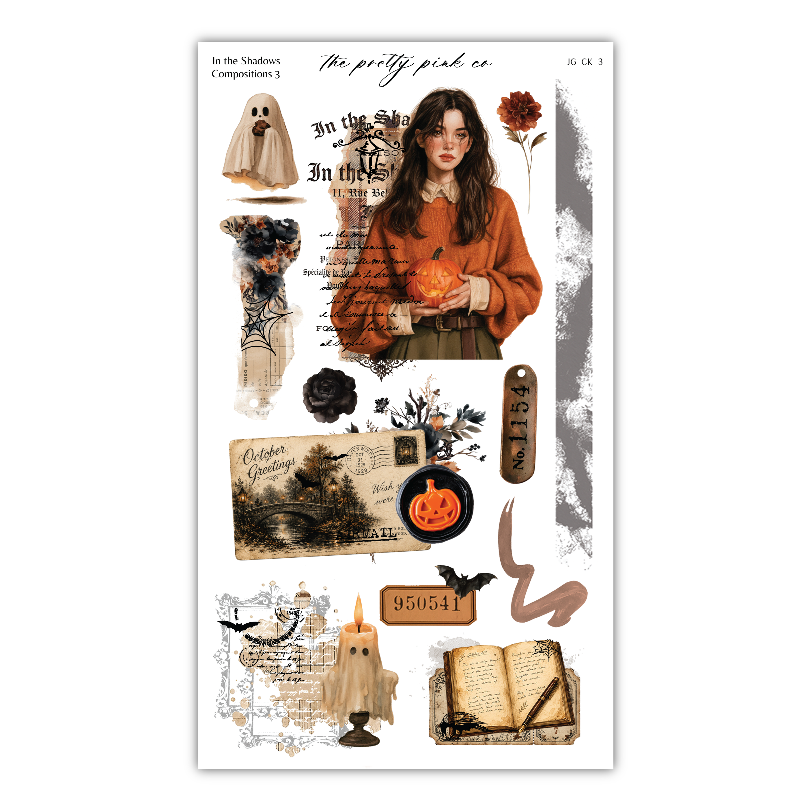 a sticker sheet with a girl and a book