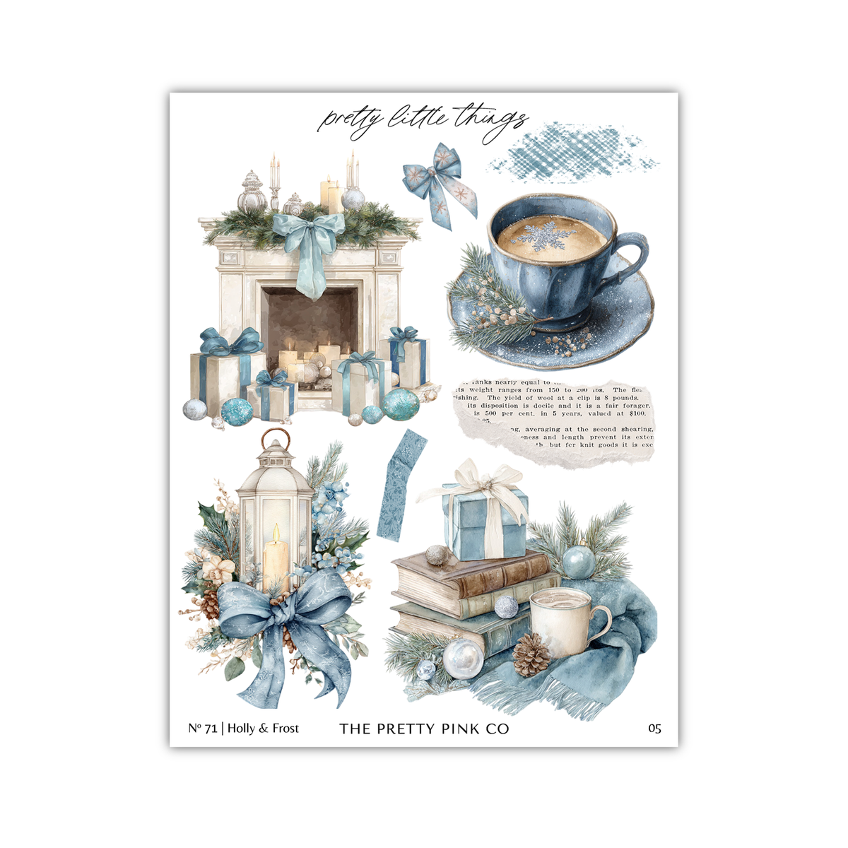 The image is a collage of various Christmas-themed items, including a fireplace, presents, a cup of coffee, books, and other holiday decorations.