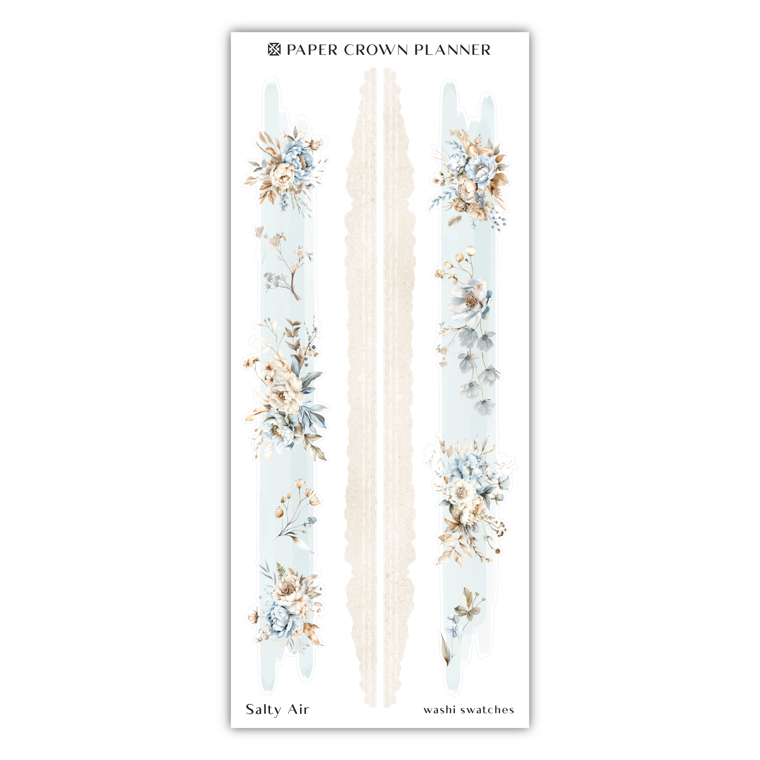 a white and blue floral sticker on a white background