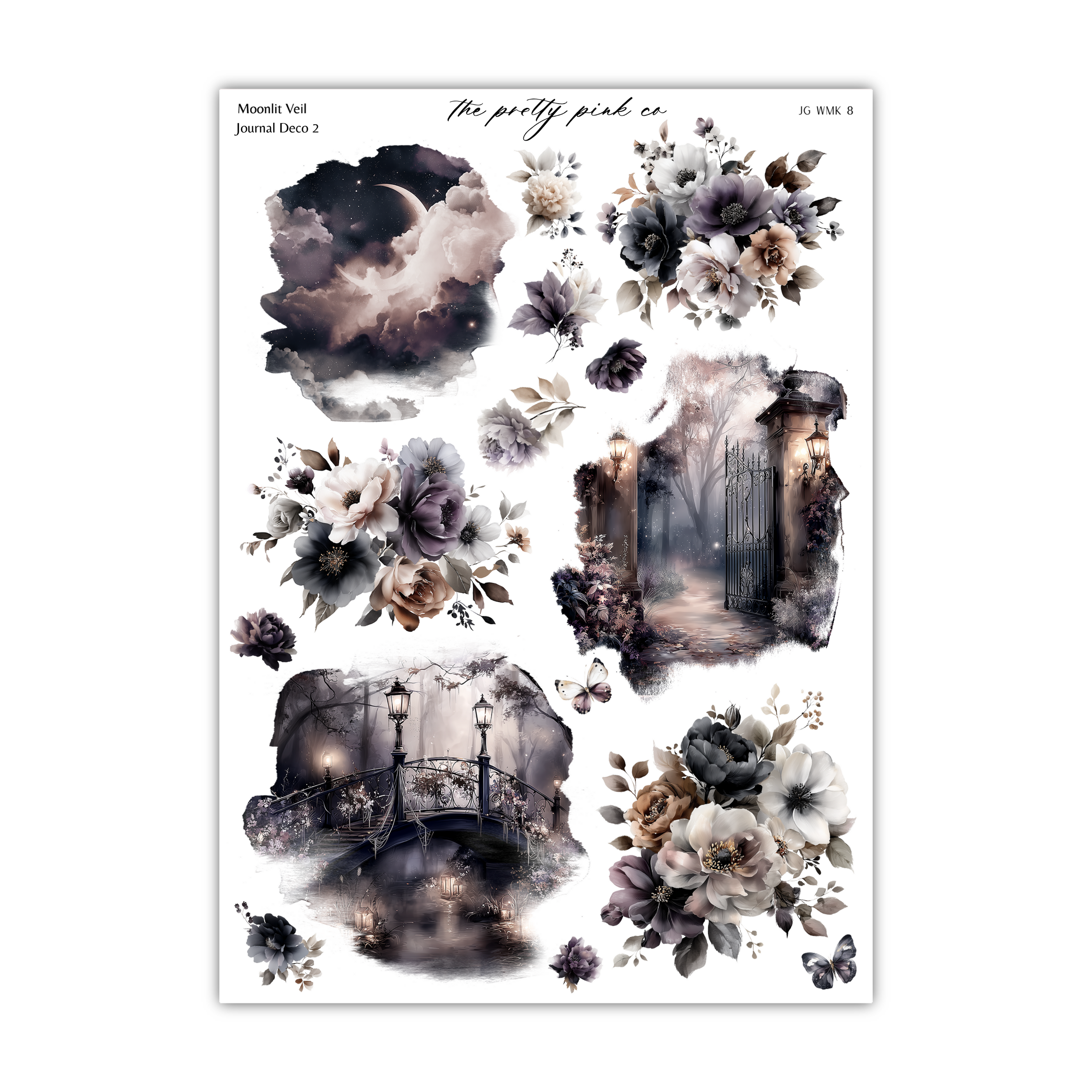 a collage of various floral and architectural elements, including flowers, a bridge, and a night sky. The overall theme appears to be a mix of nature and urban design.