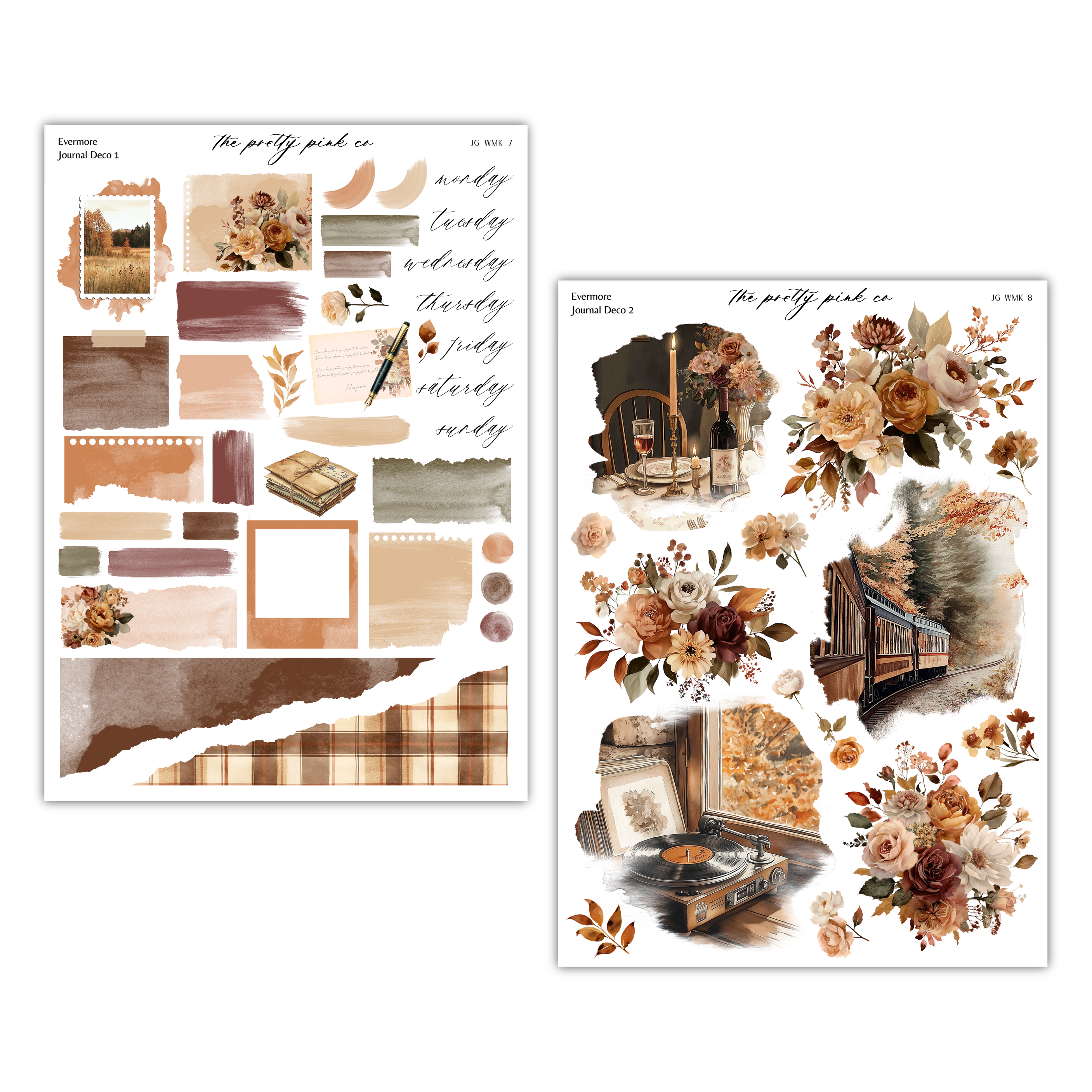 two separate images, each featuring a variety of floral and autumnal elements. The images appear to be part of a collage or a set of decorative elements, with a focus on the use of warm colors and natural textures.