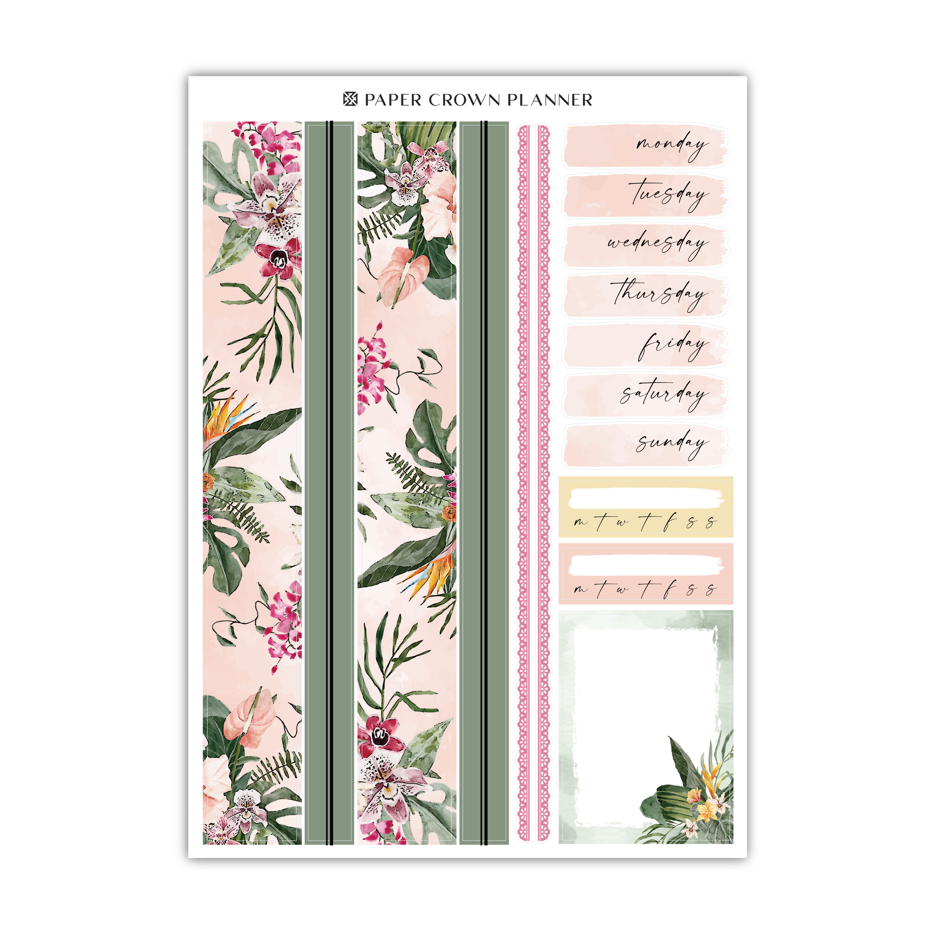 a pink and green floral planner sticker