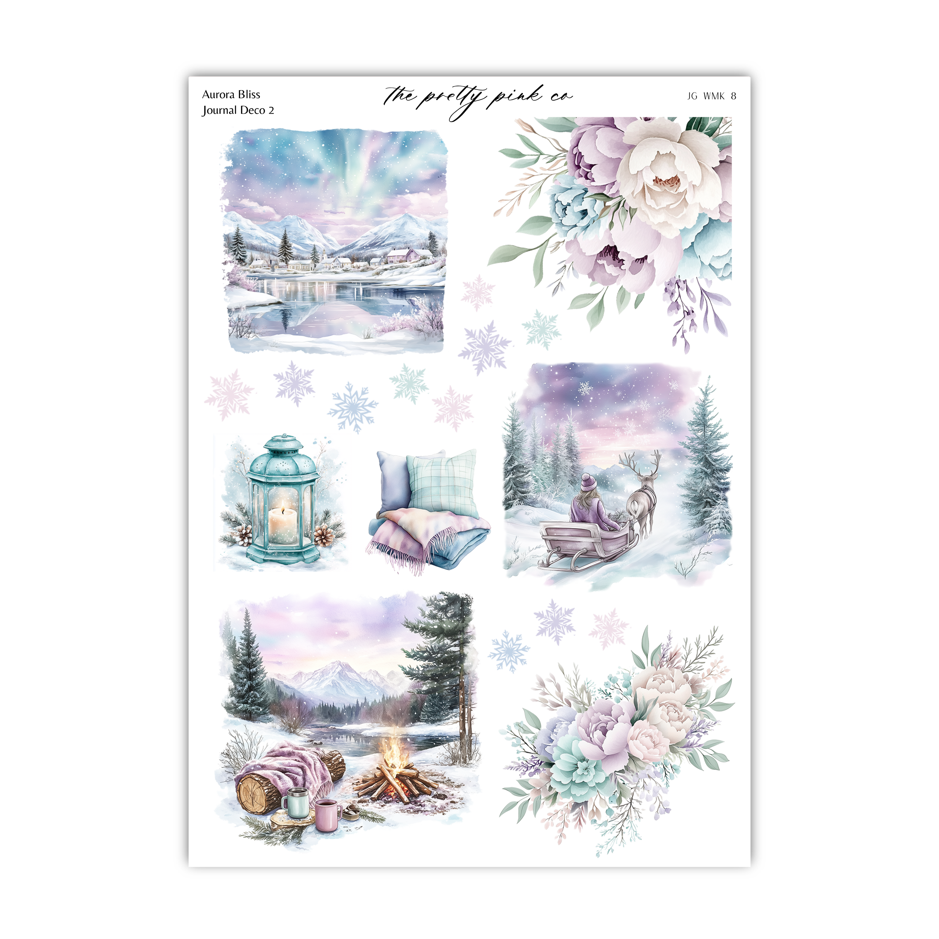 a sheet of stickers with a winter scene