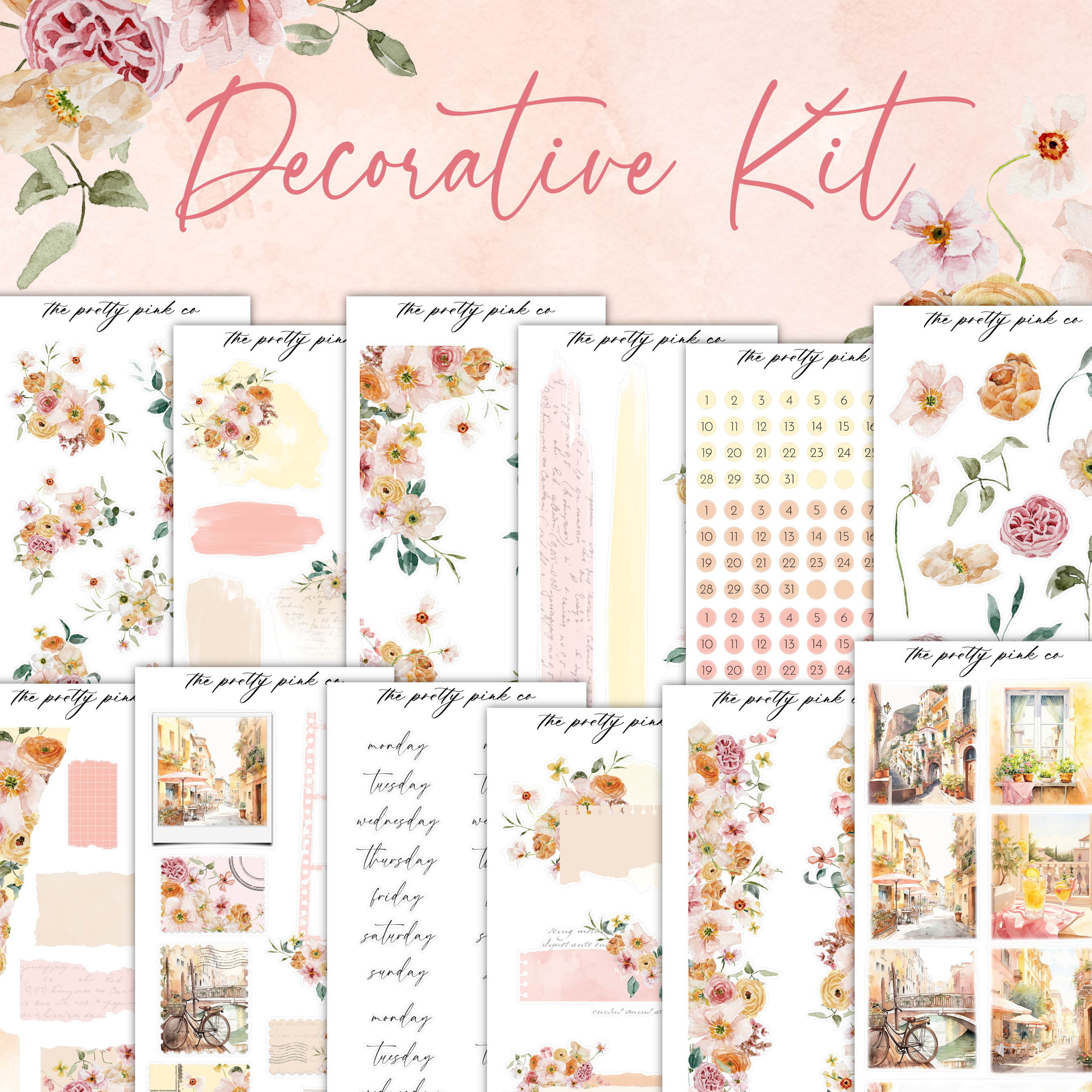 a collection of decorative kits with flowers on them