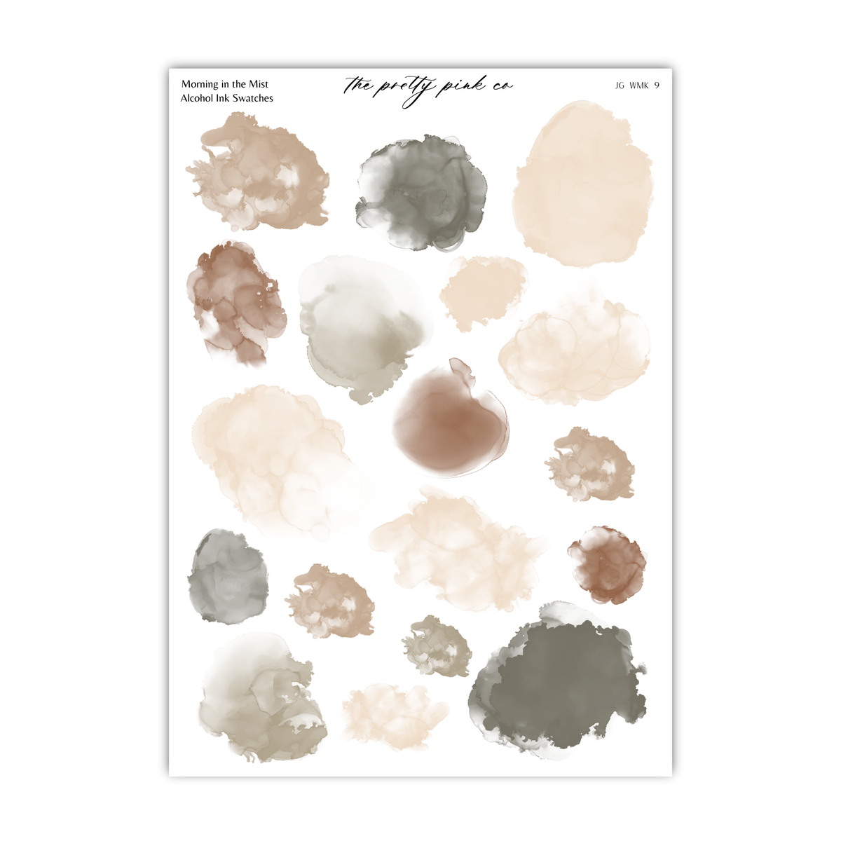 a collection of abstract watercolor brushstrokes in various shades of brown, beige, and gray, arranged in a grid-like pattern.