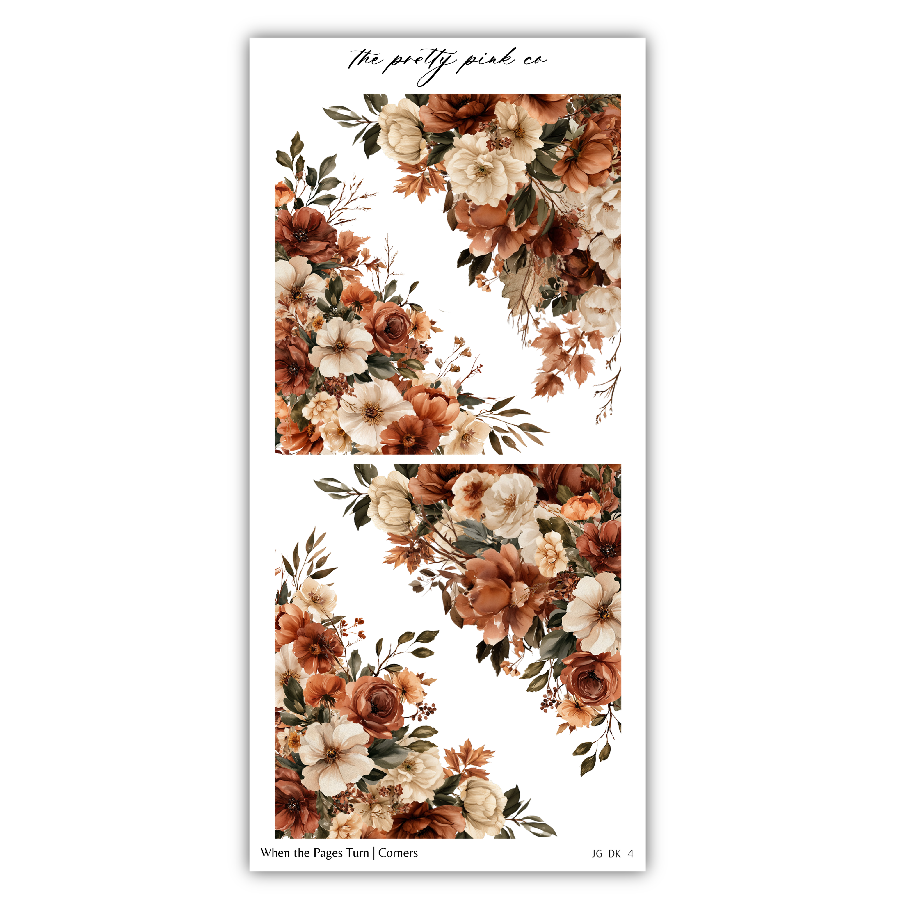 The image is a collage of two floral images, each featuring a variety of flowers in different colors and arrangements. The collage is titled "When the Pages Turn / Corners" and includes the text "The pretty pink co" at the top.