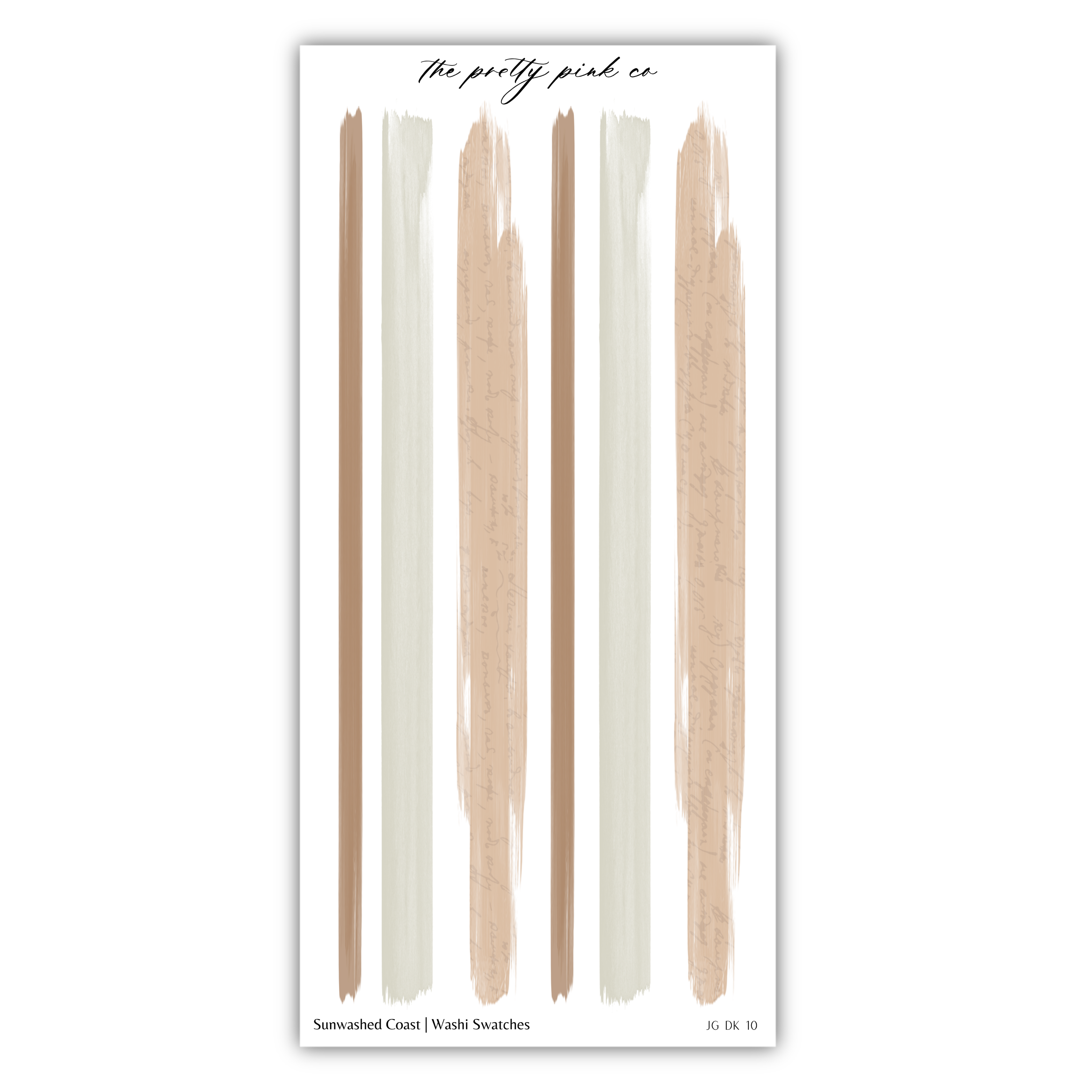 The image is a collage of various brush strokes in different colors, including brown, white, and beige, arranged in a vertical line.