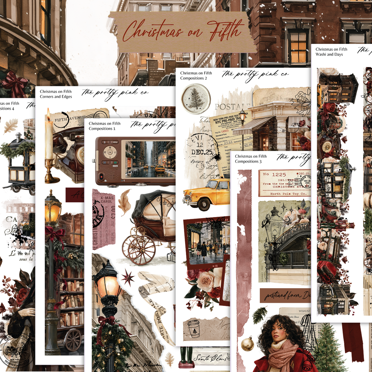 a collage of photos of a woman in a red coat