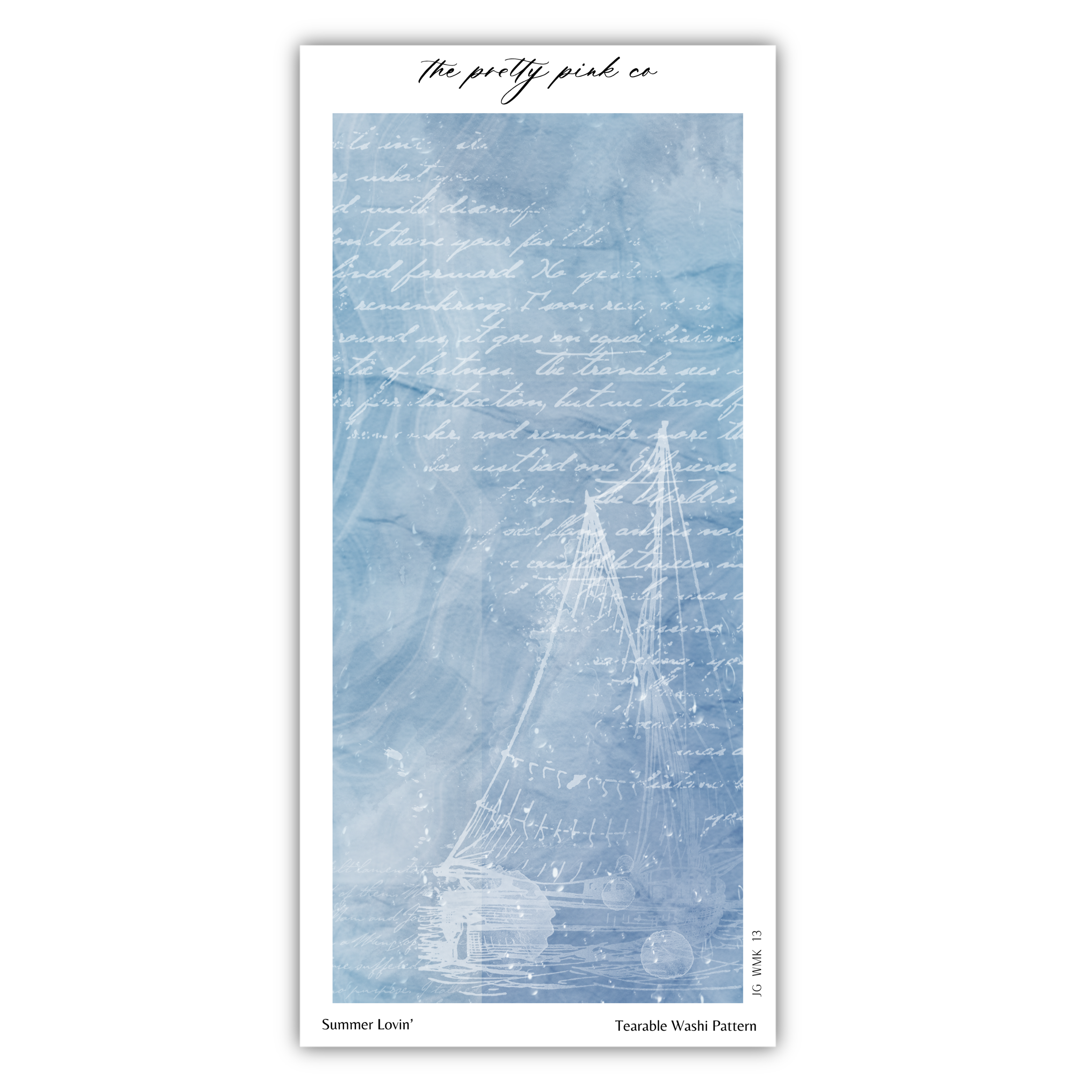 The image is a watercolor painting depicting a sailboat on a blue background.