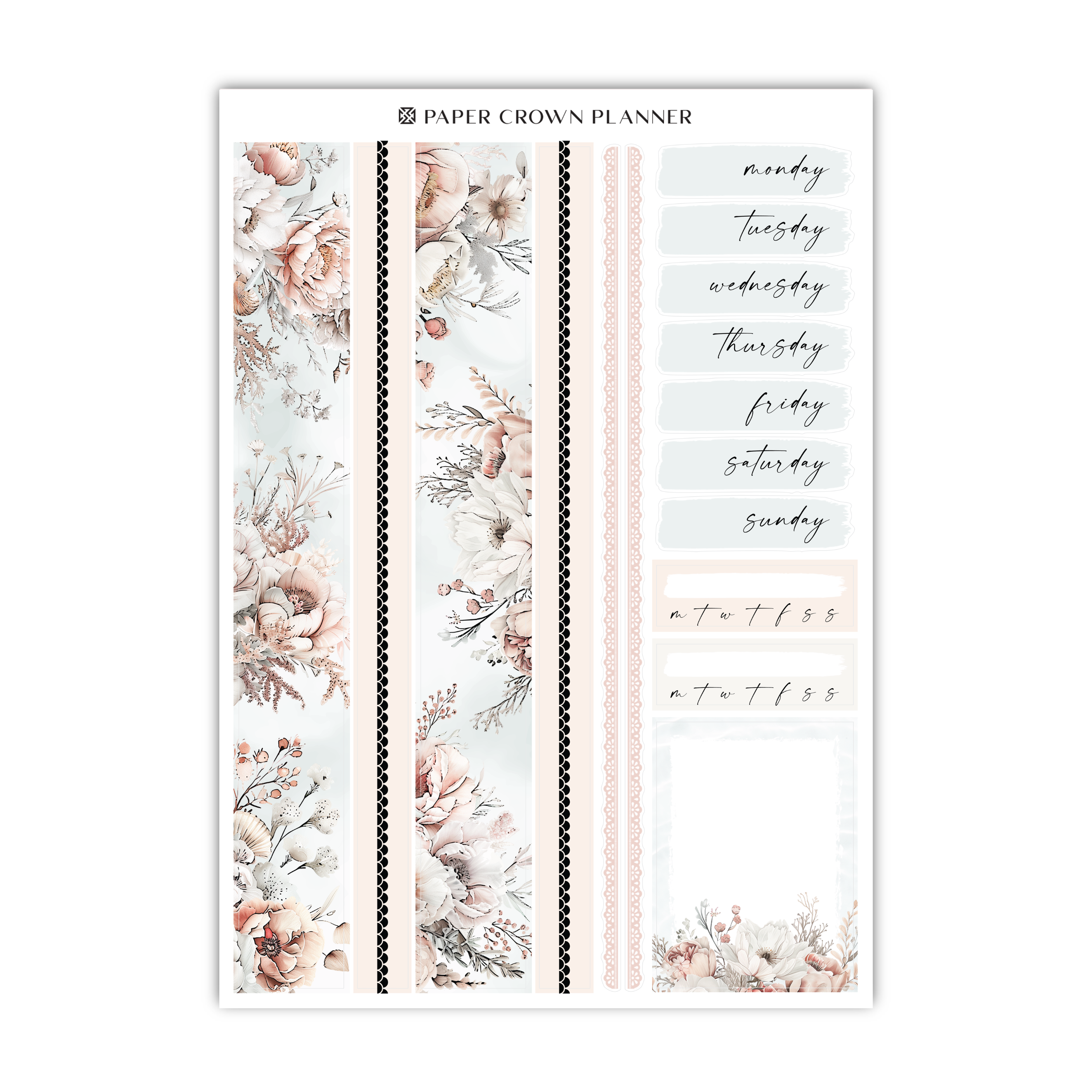 a white and pink floral planner sticker