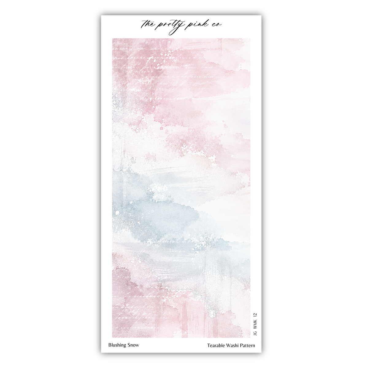 The image is a watercolor painting with a pink and blue color palette. The painting has a textured, abstract appearance, and the artist's signature is visible in the top right corner.