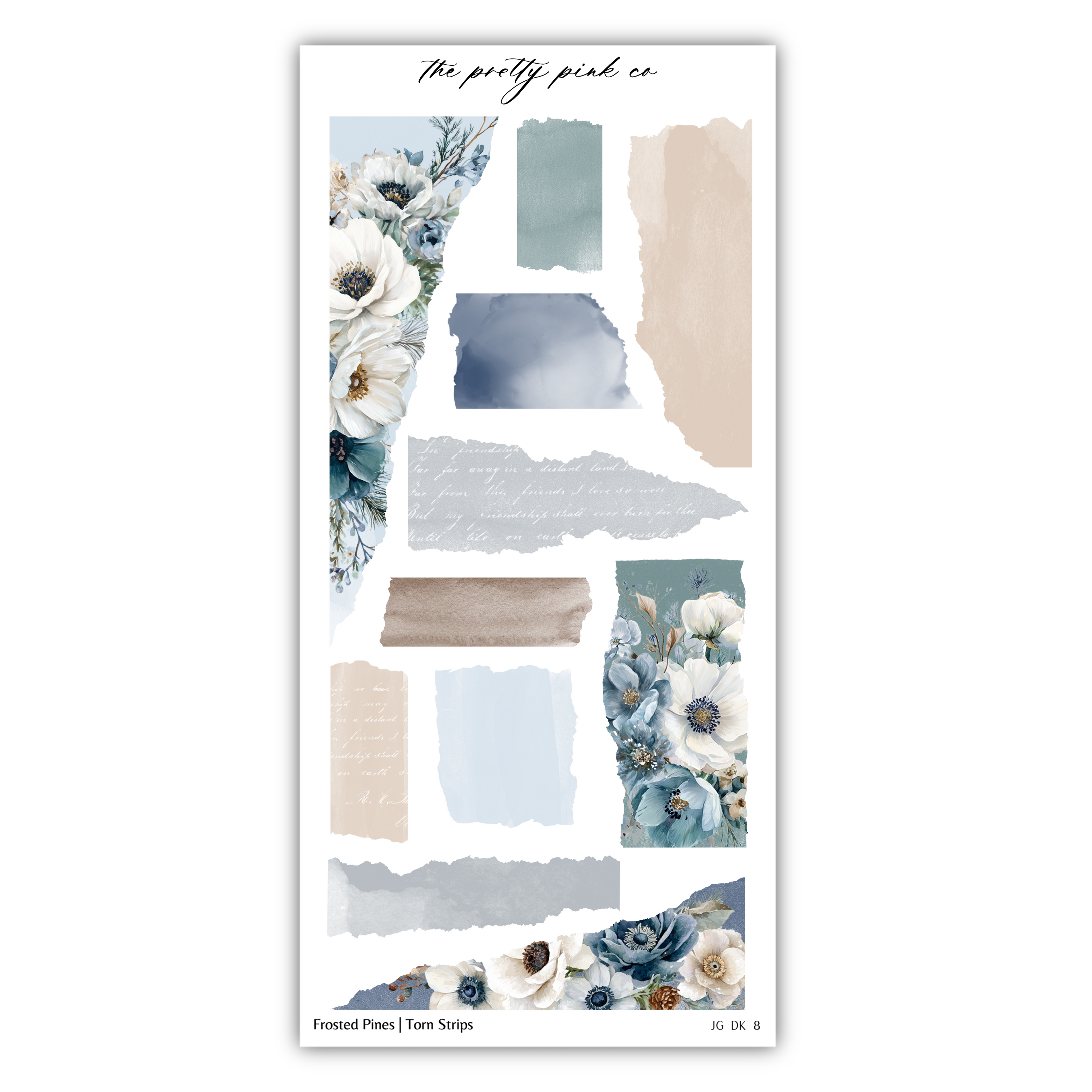 The image is a collage of various artistic elements, including floral designs, torn paper strips, and abstract shapes.