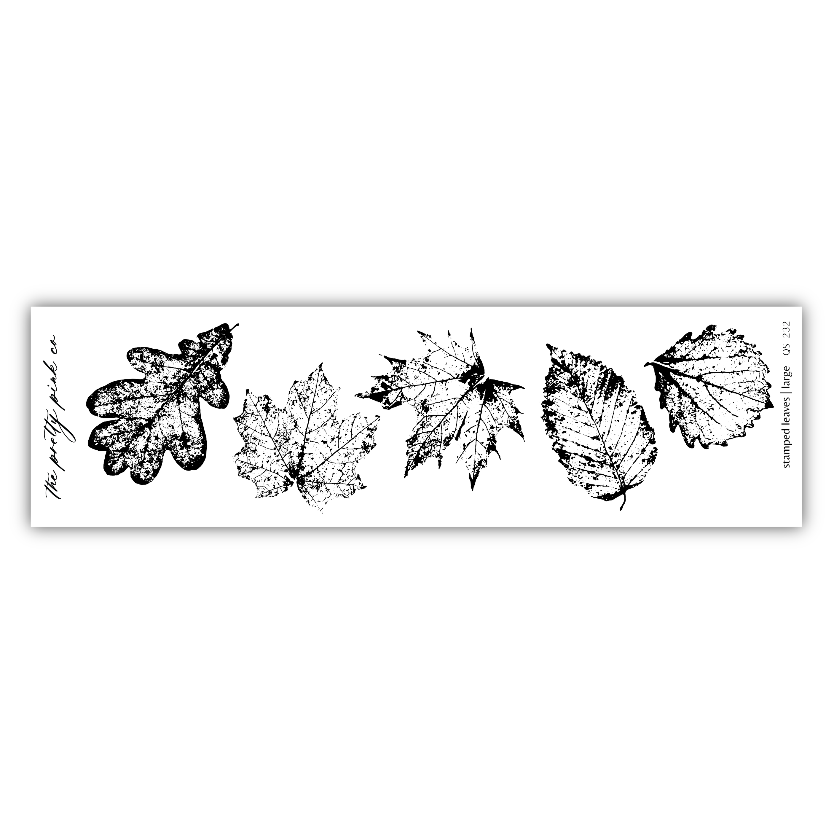 a collection of leaf-like illustrations, including oak leaves and maple leaves, arranged in a row.