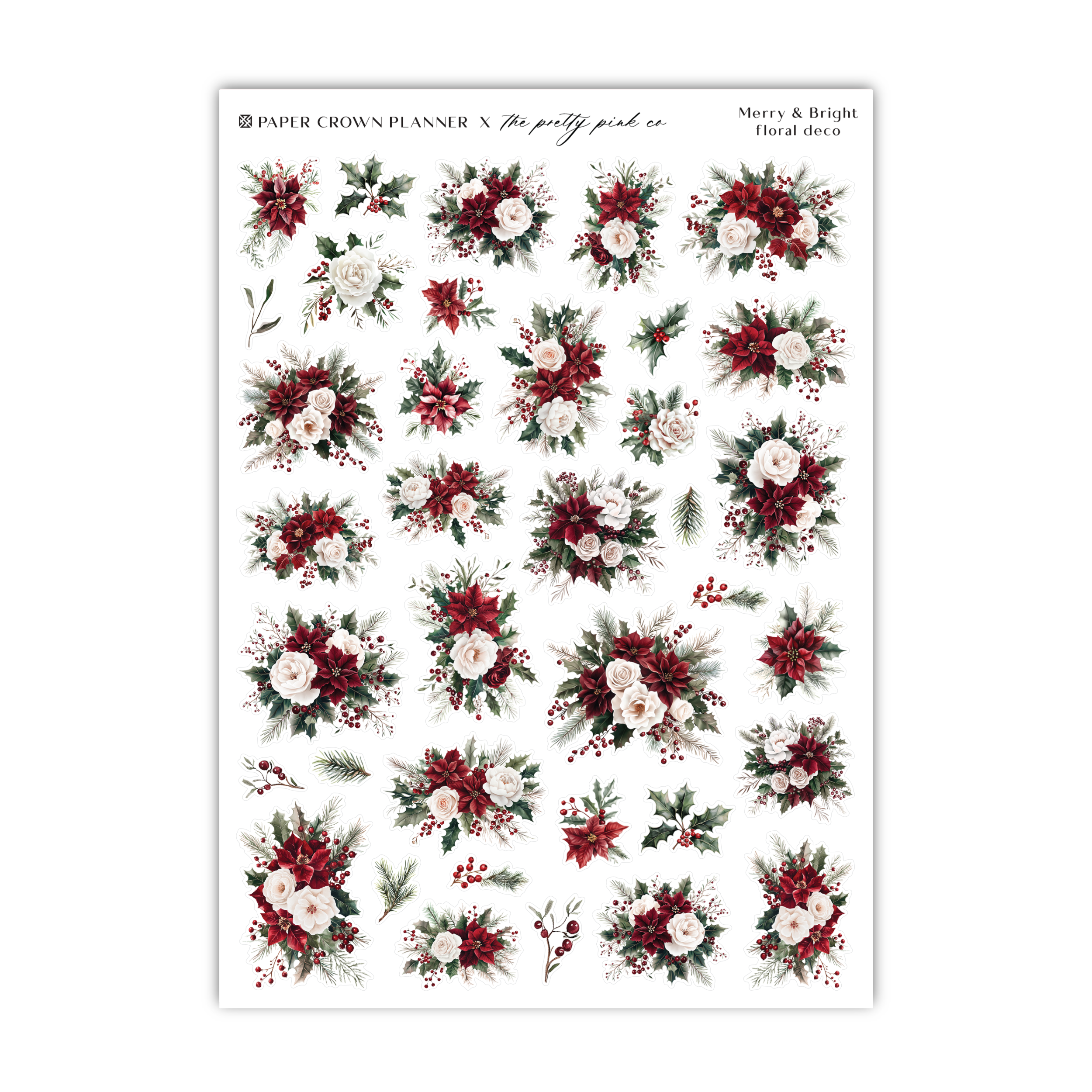 a sheet of stickers with red and white flowers