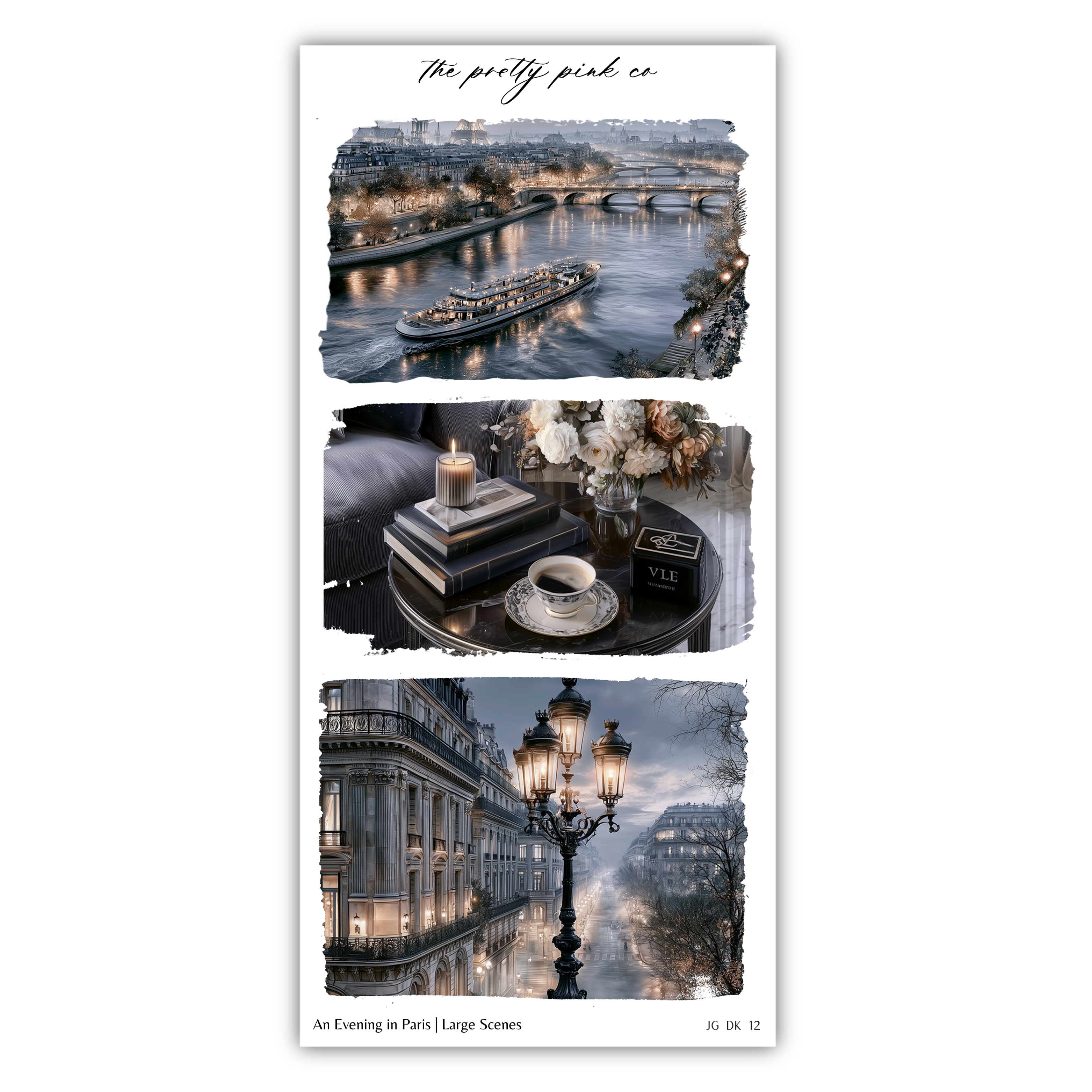 The image is a collage of three pictures depicting various scenes in Paris, including a river, a boat, and a cityscape.