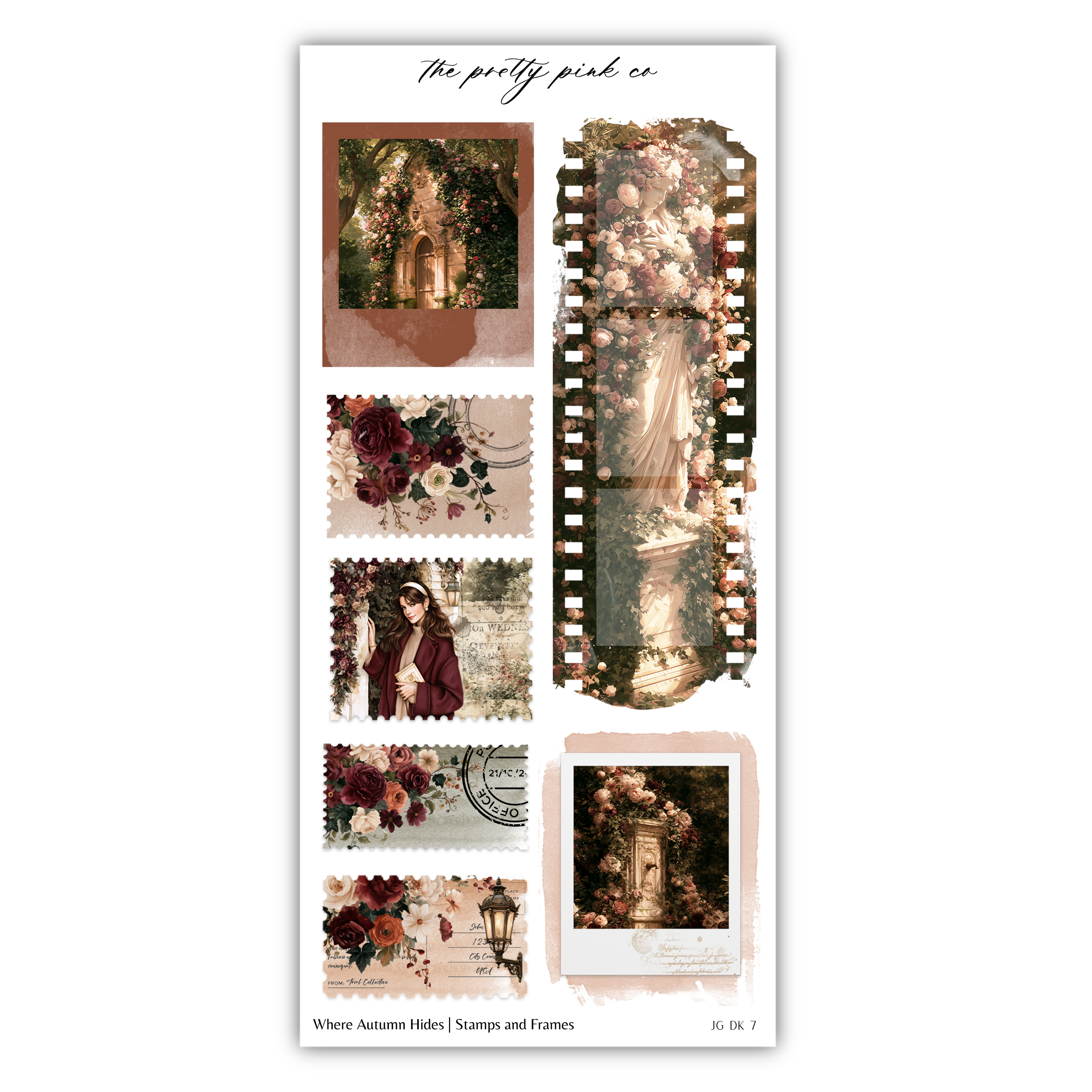 The image is a collage of various floral and decorative elements, including a statue, flowers, and frames. It appears to be a creative arrangement of these elements, possibly intended for use in scrapbooking or other artistic projects.