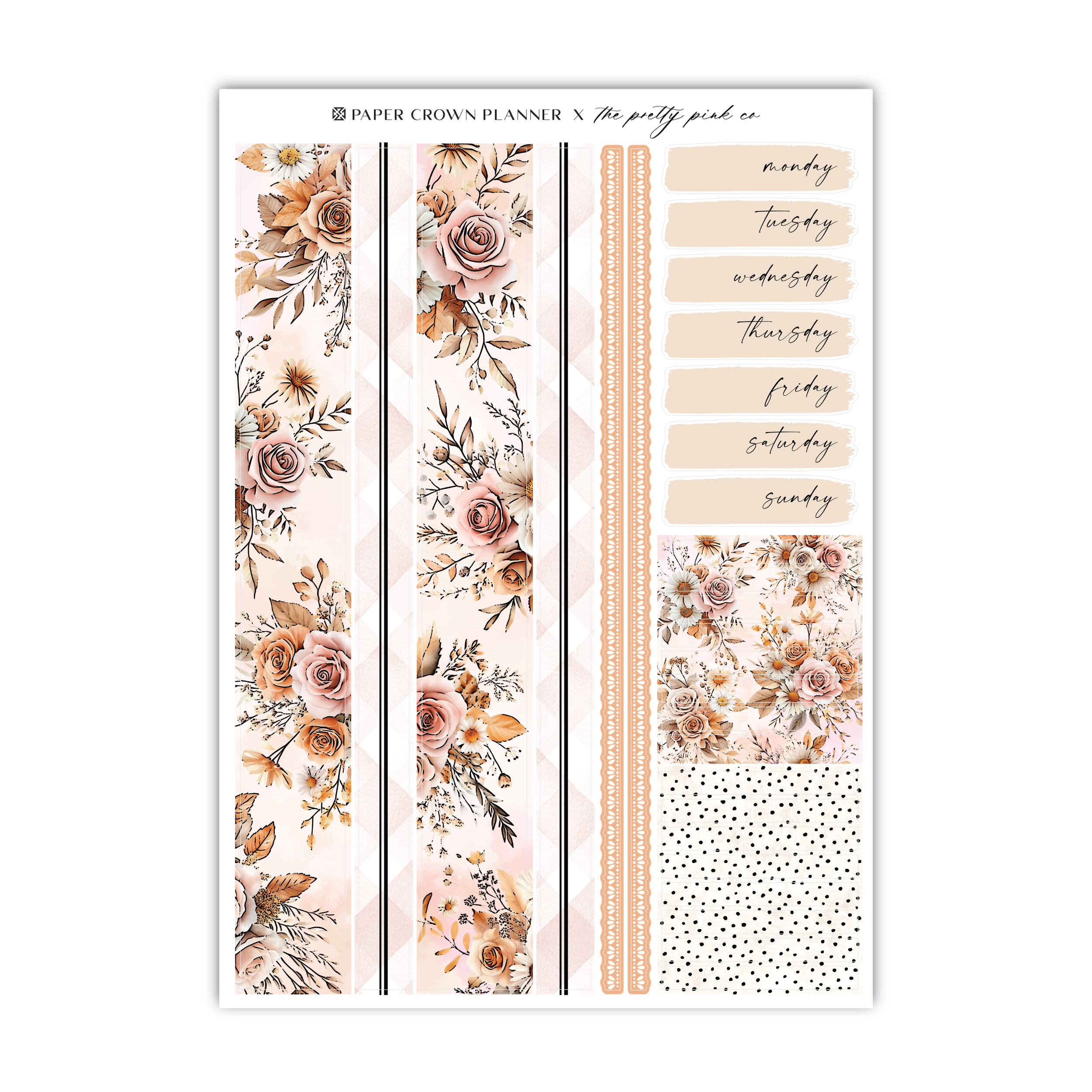 a sticker sheet with flowers and dots on it