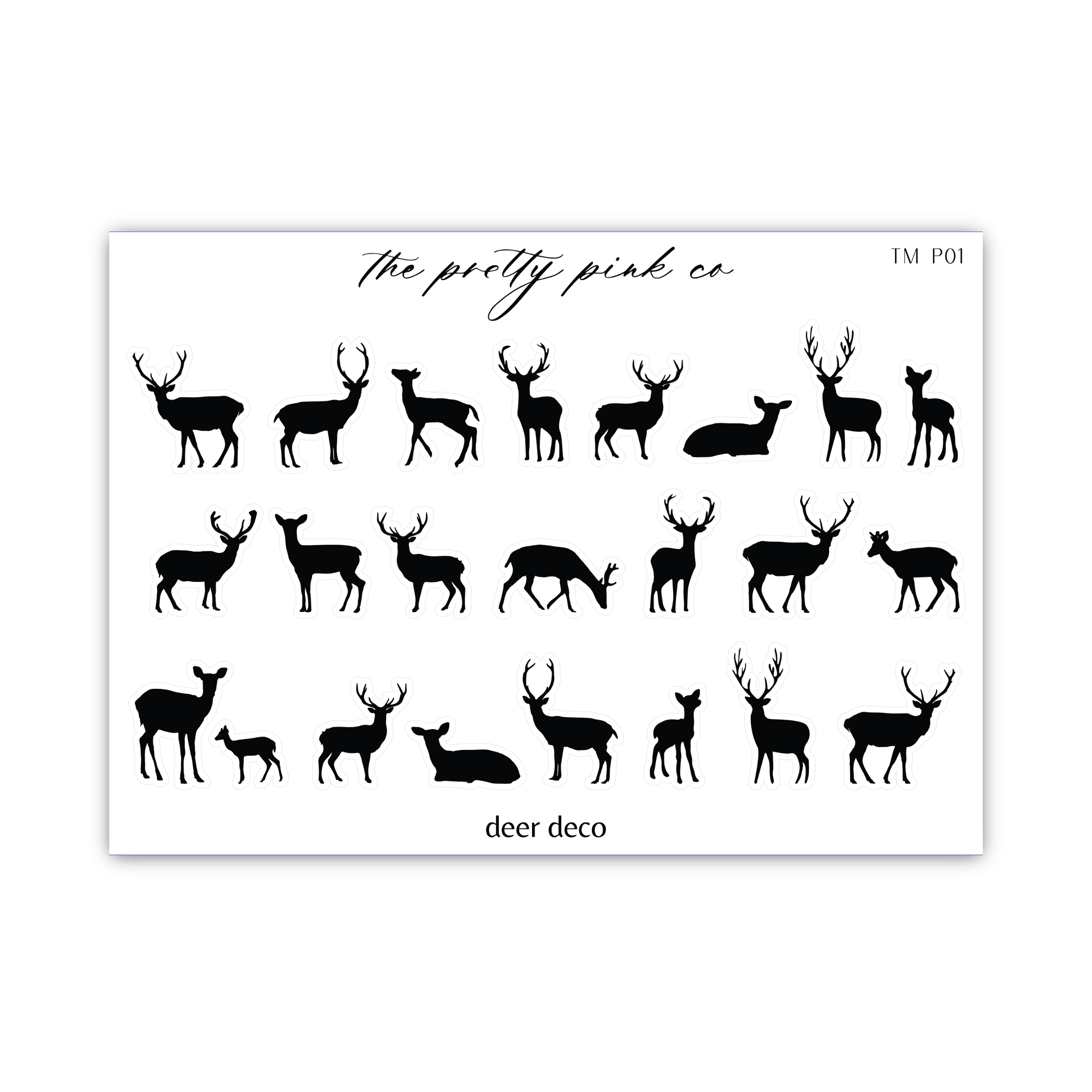 a sheet of deer decals on a white background