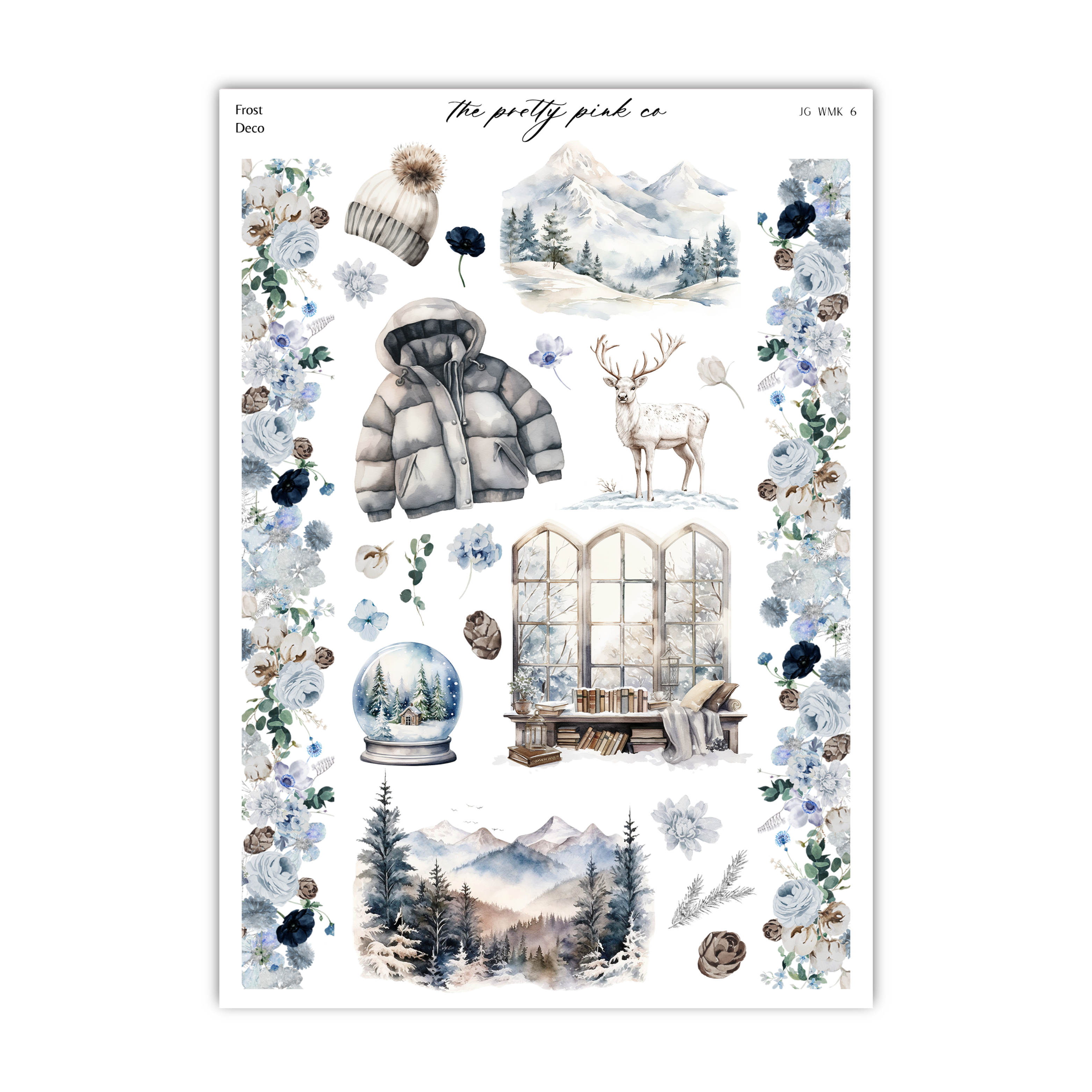 a sheet of stickers featuring winter scenes