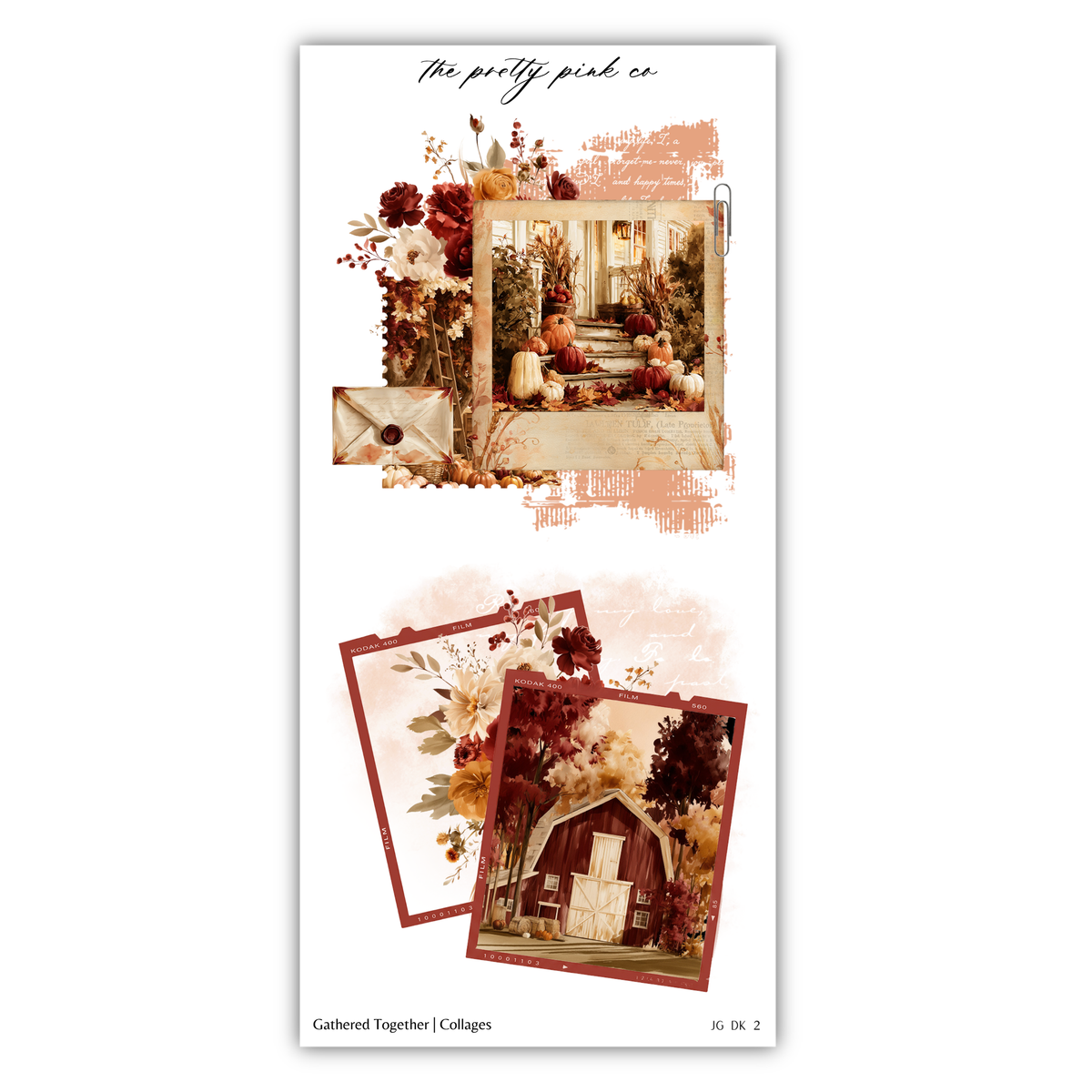 The image is a collage of two pictures, one depicting a house and the other showing a garden. The collage is titled "The pretty pink co" and includes a barn, flowers, and a staircase.