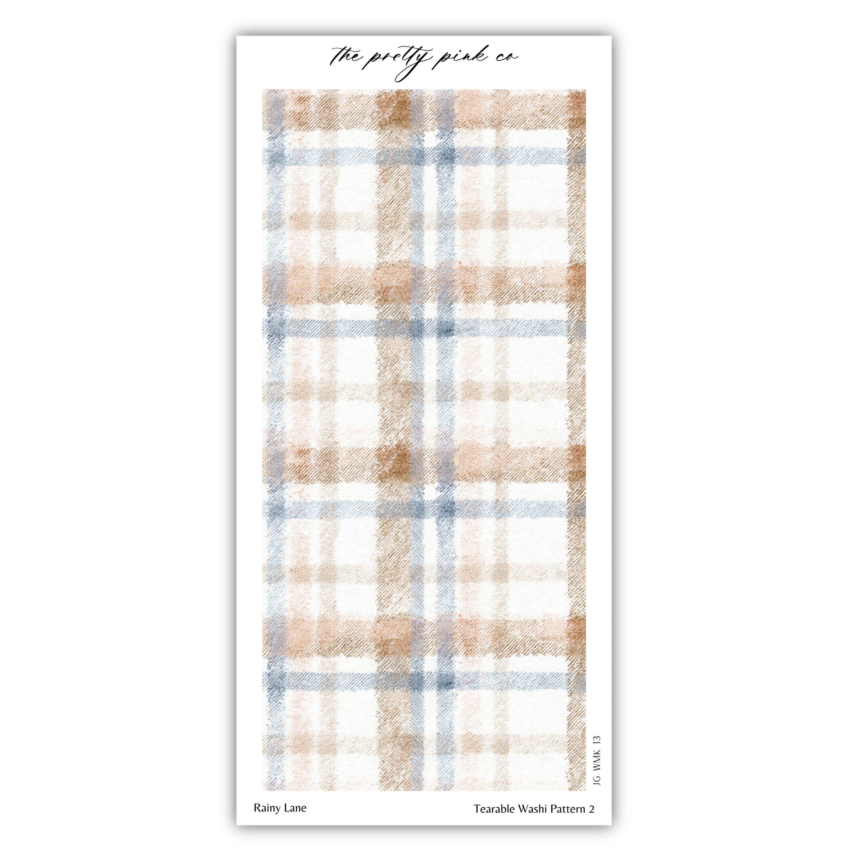 The image is a rectangular pattern with a checkered design, featuring a mix of blue, orange, and brown colors. The pattern appears to be a wallpaper or textile design, and it is described as a "Rainy Lane" and a "Tassel Wash Pattern 2".
