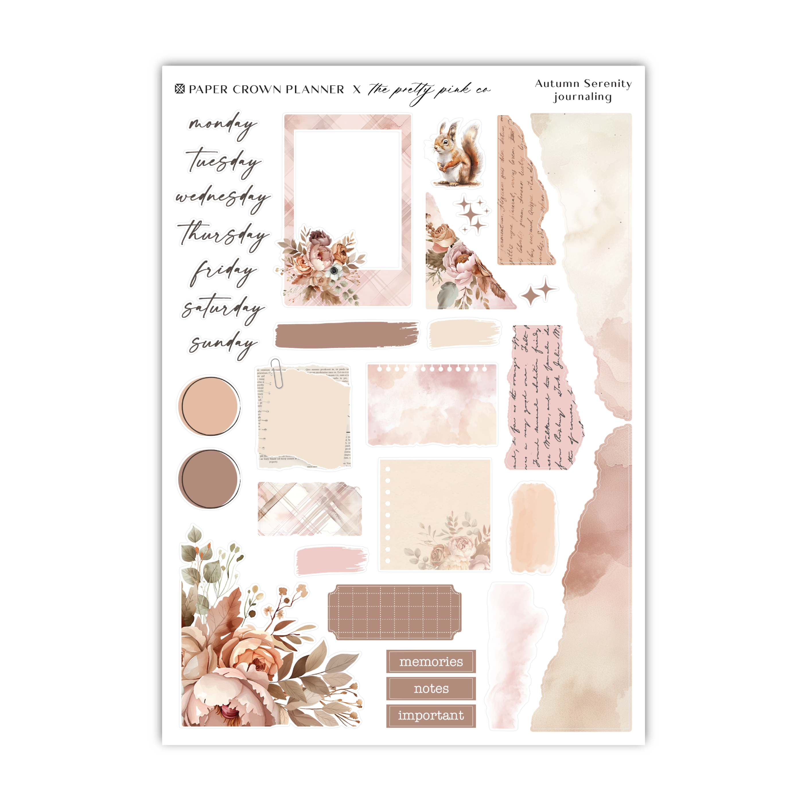 a sticker sheet with flowers and words on it