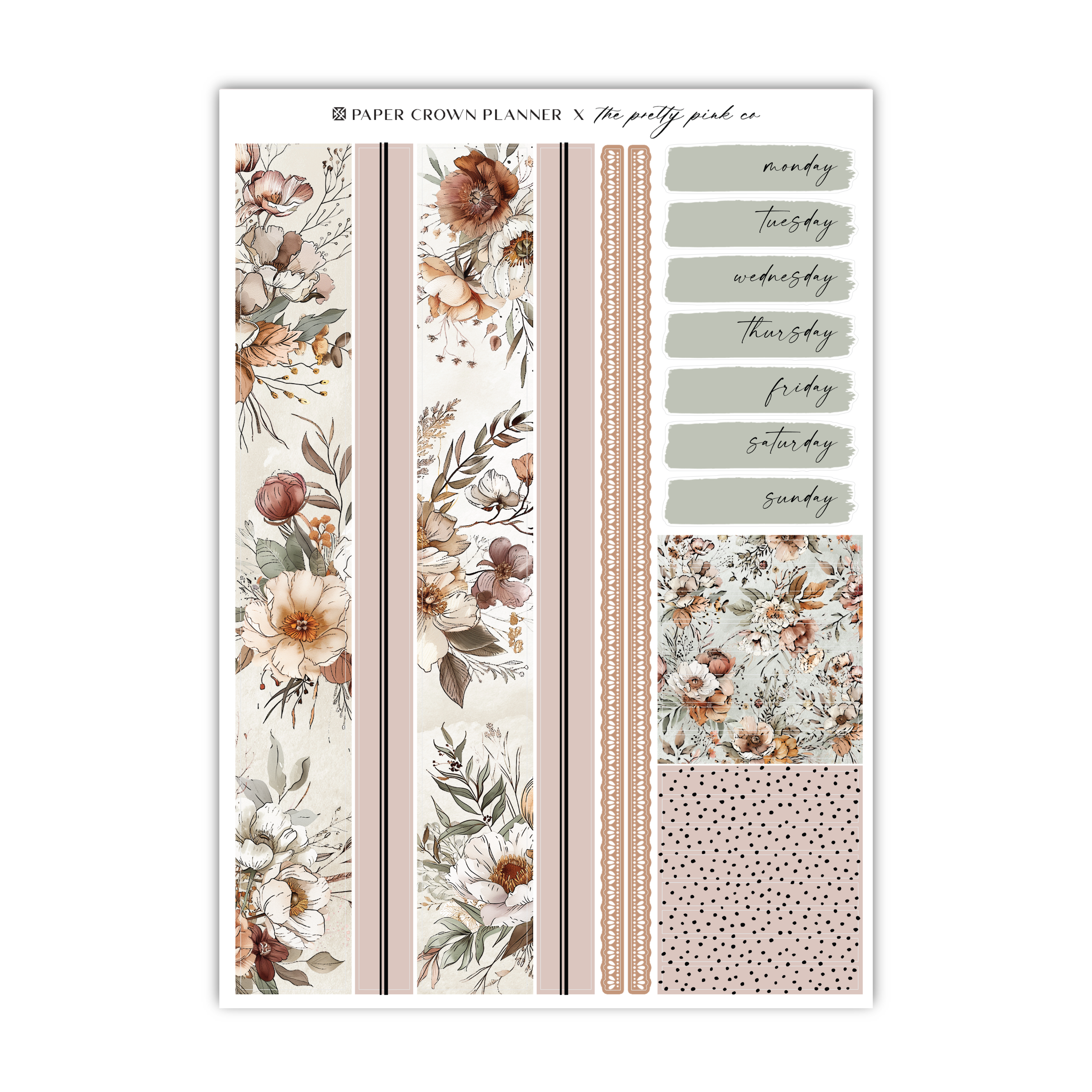 a sticker sheet with flowers and leaves on it