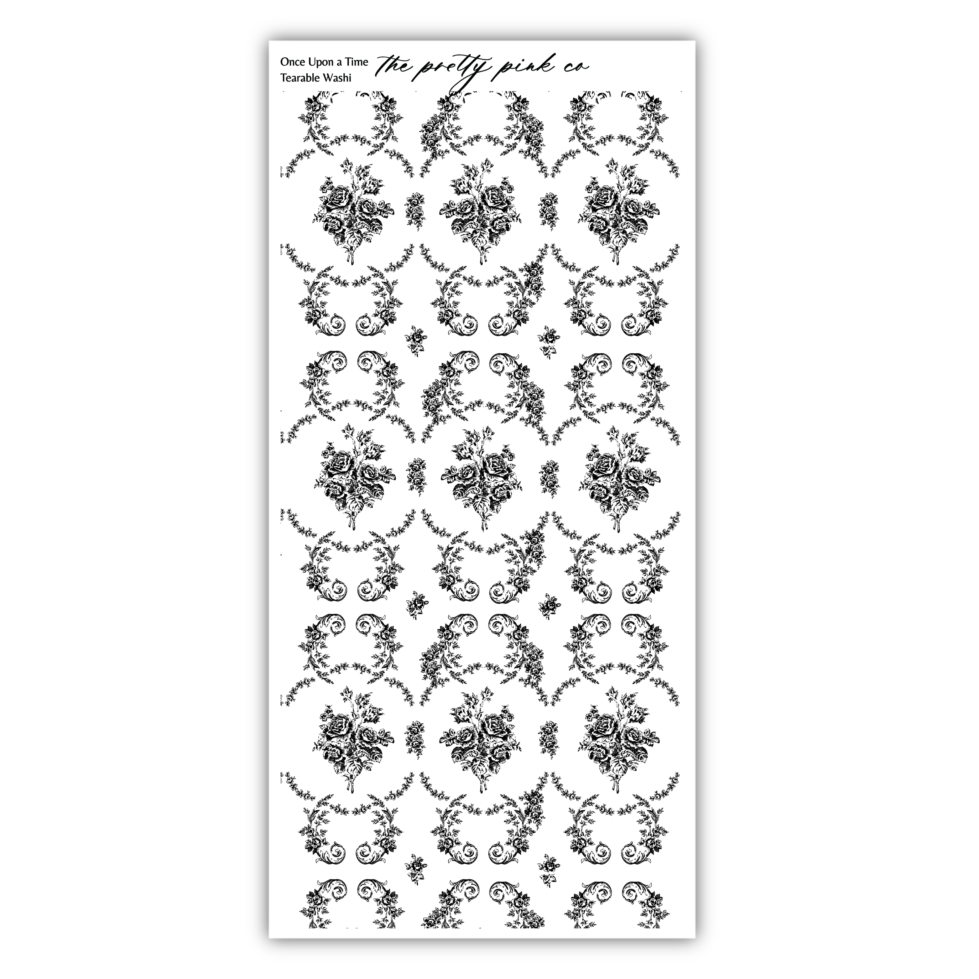 The image is a repeating pattern of black and white floral designs, creating a visually striking and intricate design.