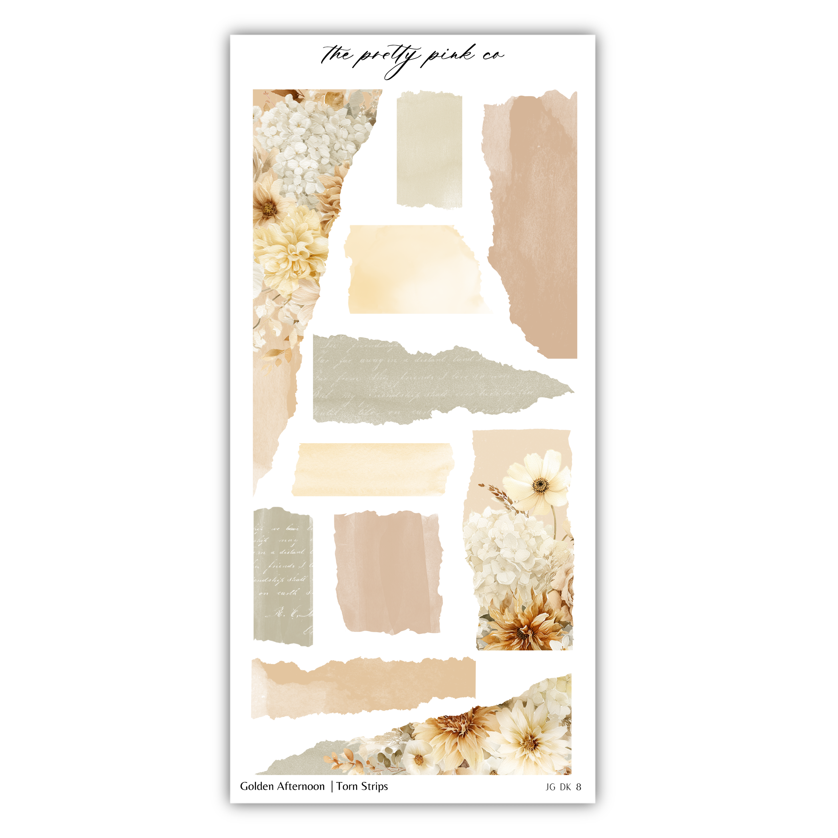 The image is a collage of various floral and abstract elements, including flowers, leaves, and torn paper strips, arranged in a visually appealing manner.