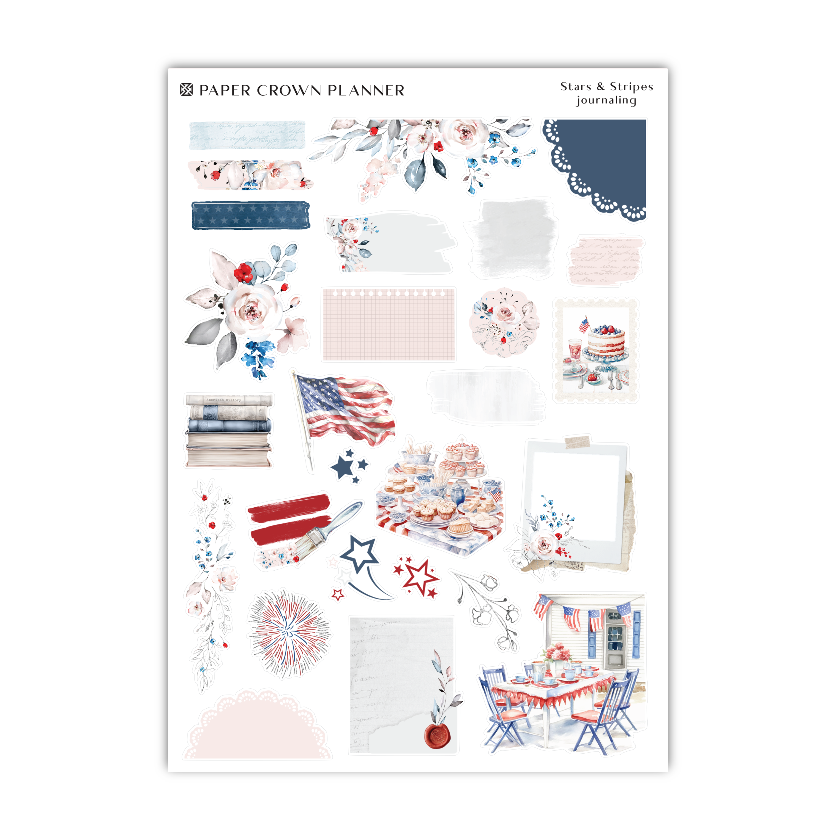 a sticker sheet of patriotic decorations