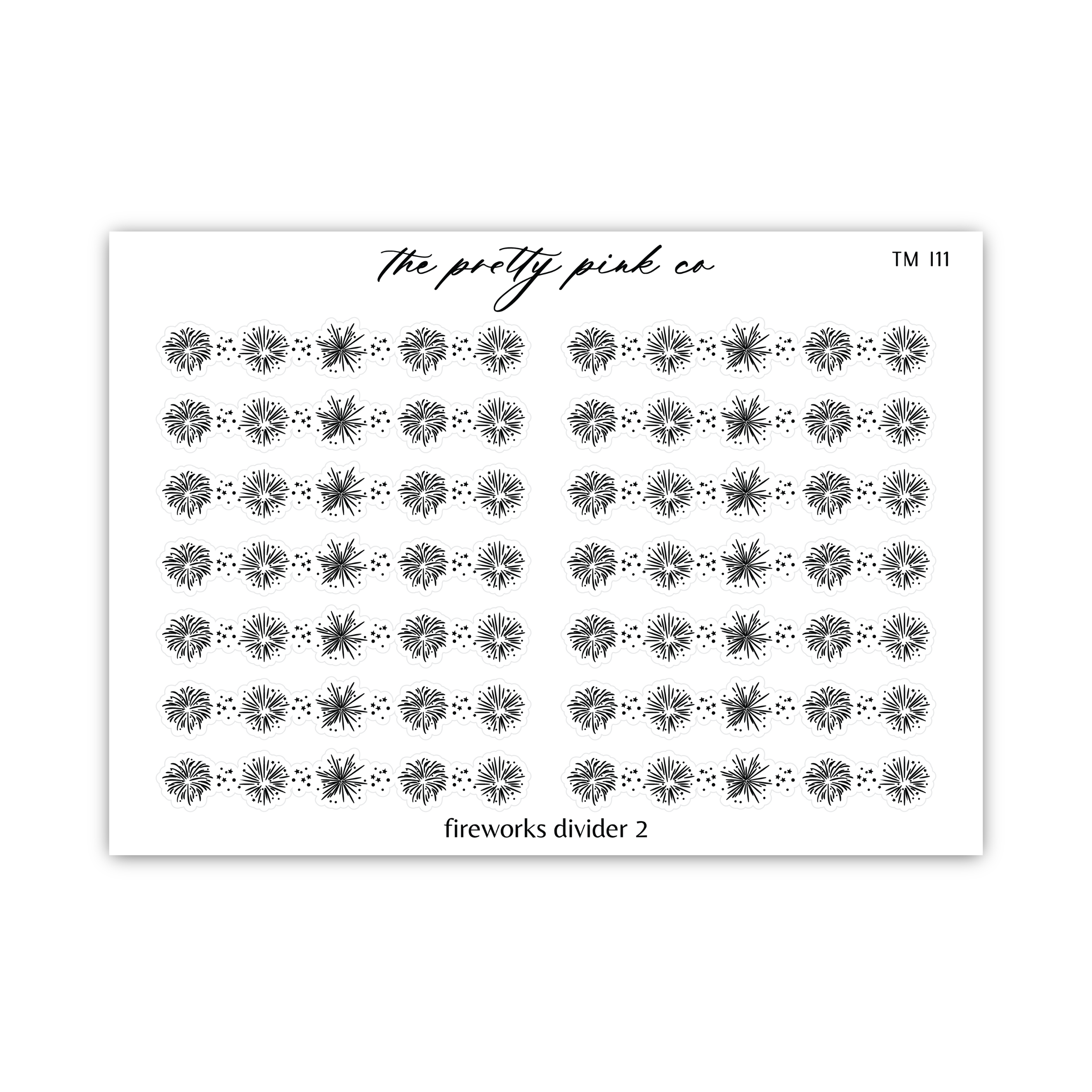 a sheet of black and white stickers with fireworks