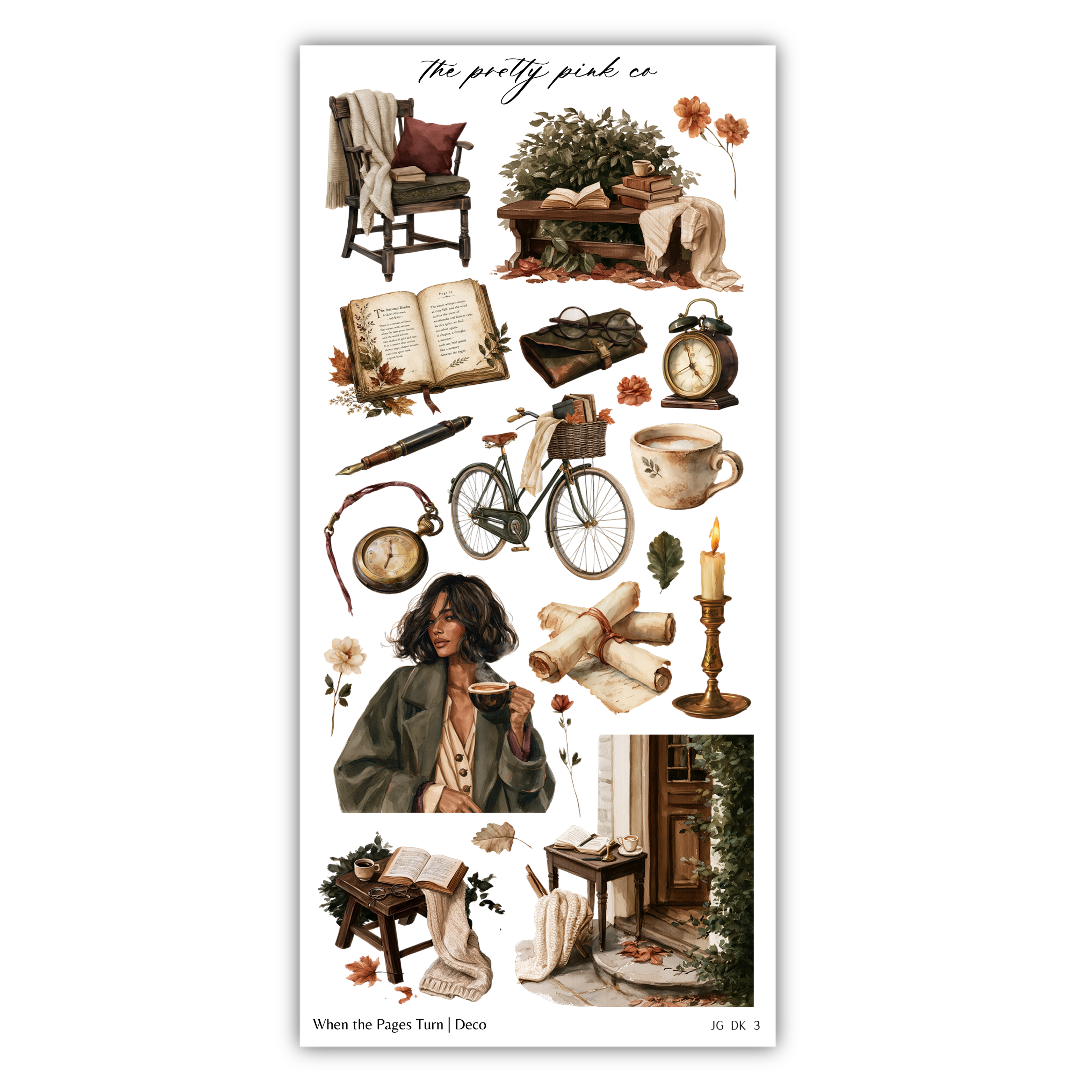 The image is a collage of various objects and scenes, including a chair, a bicycle, a book, a candle, a person, and other decorative items. The collage appears to be a collection of different elements that together create a cohesive and visually interesting composition.