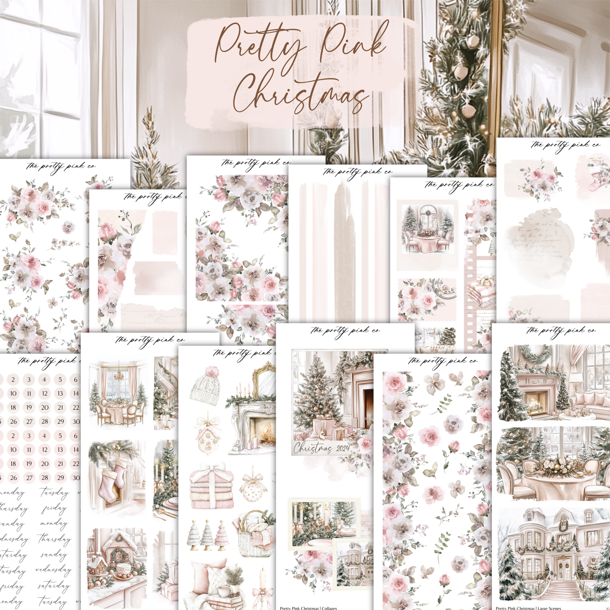 a collection of pretty pink christmas papers