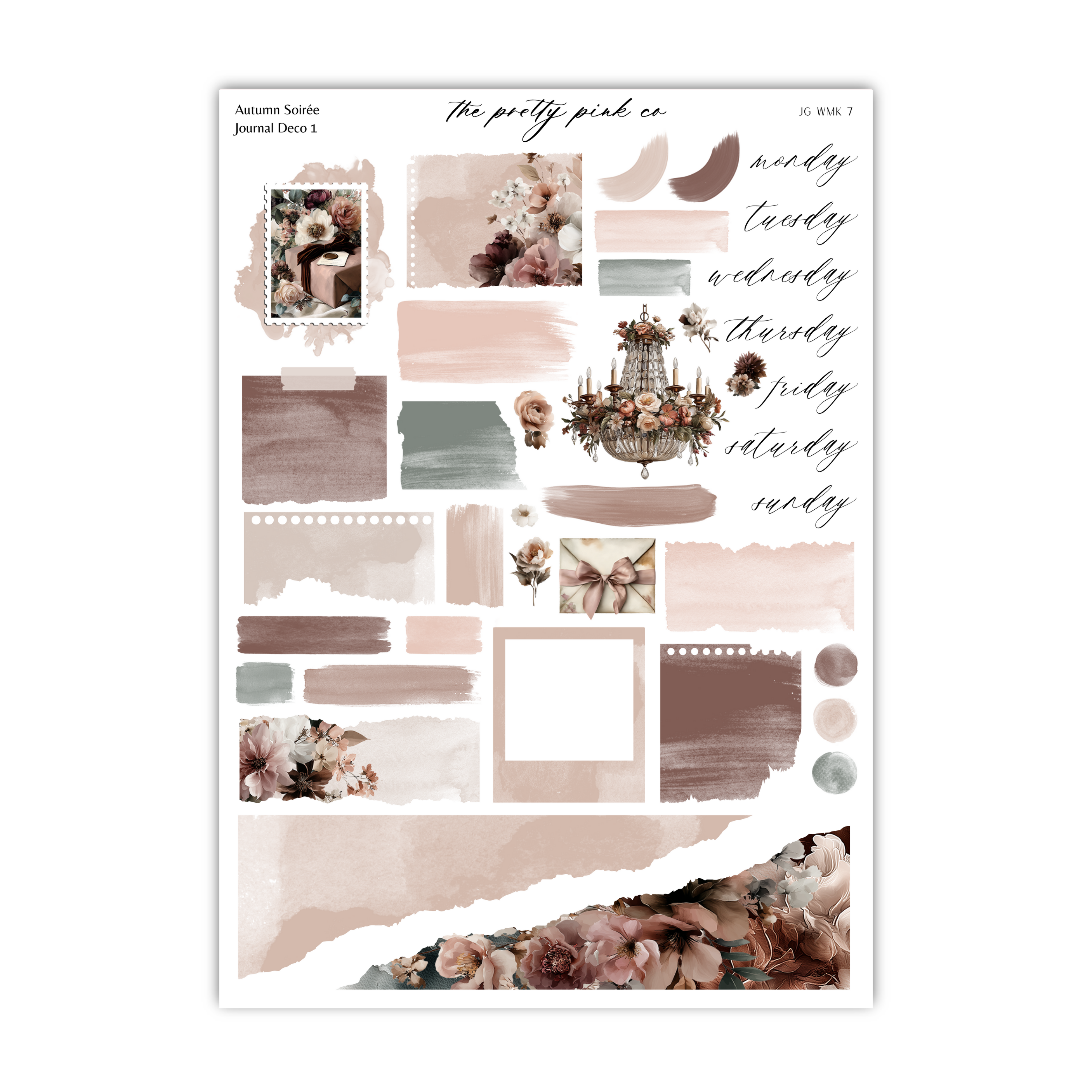 The image is a collage of various floral and decorative elements, including flowers, leaves, and a chandelier, arranged in a visually appealing manner.