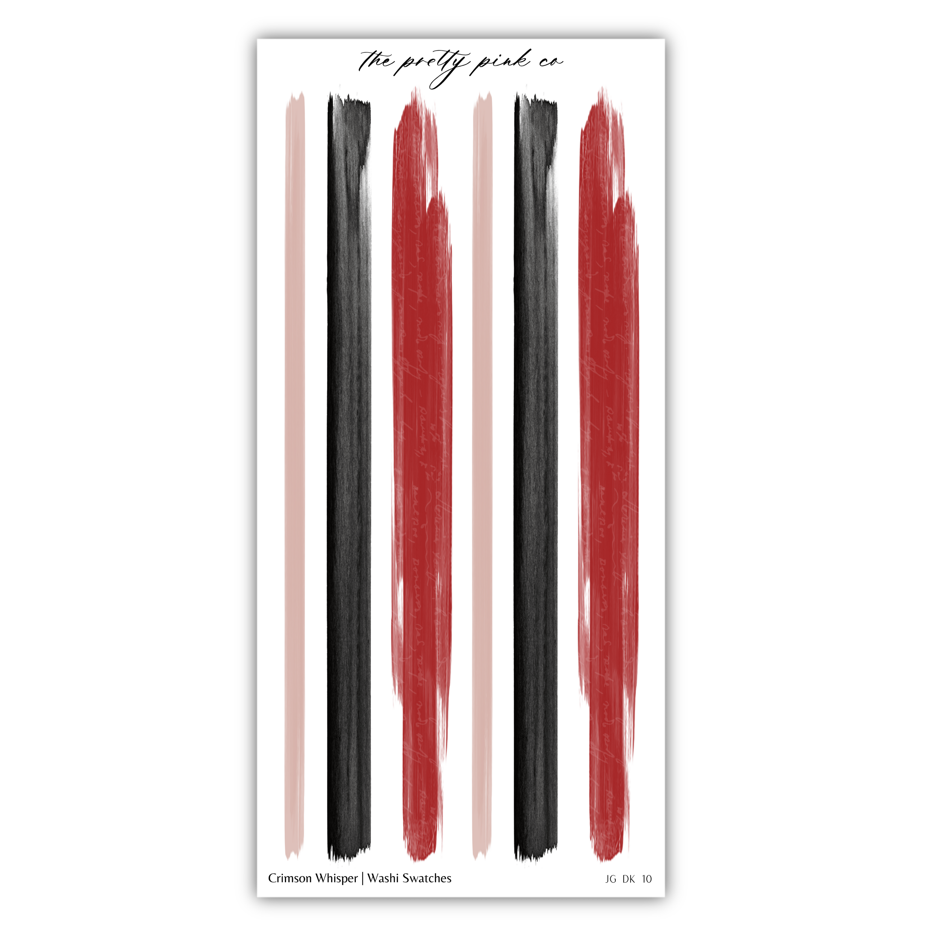 The image is a collage of four vertical stripes, each with a different color: black, pink, red, and white. The stripes are arranged in a vertical line, creating a visually striking pattern.