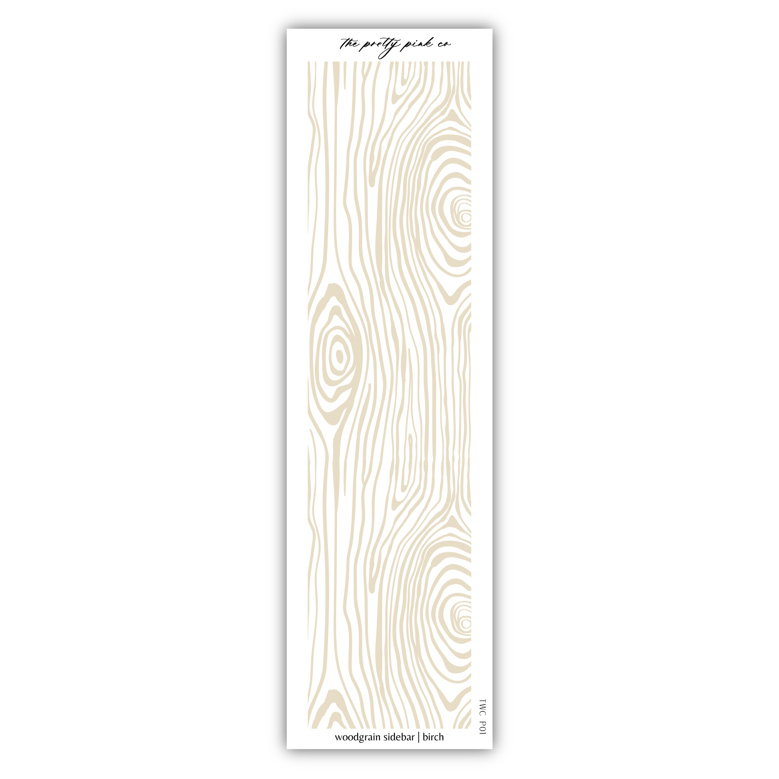 a white bookmark with a wood grain pattern