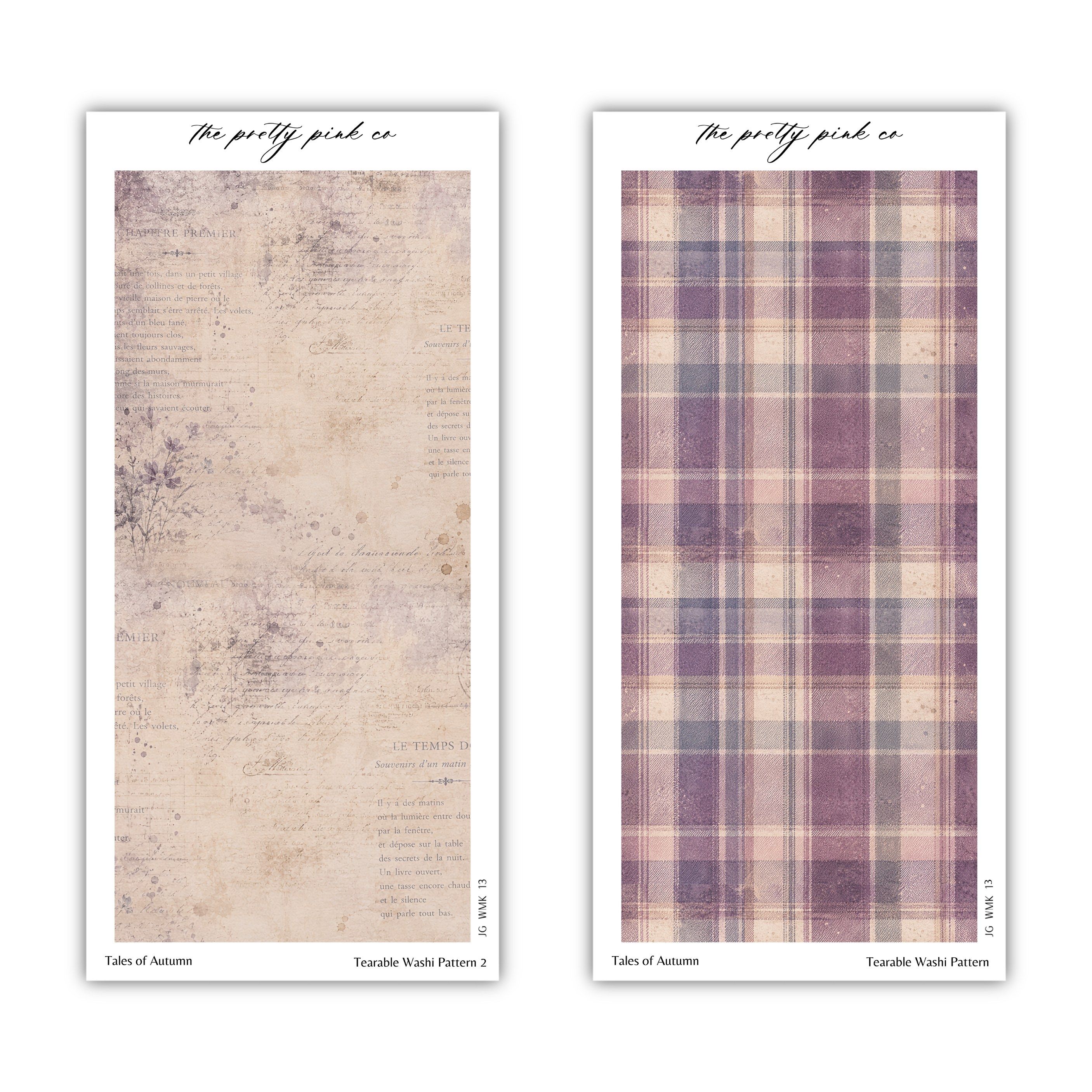 two different patterns, one with a vintage or distressed appearance and the other with a plaid pattern. The text above the images reads "The pretty pink co" and "The pretty pink co" is written in cursive.