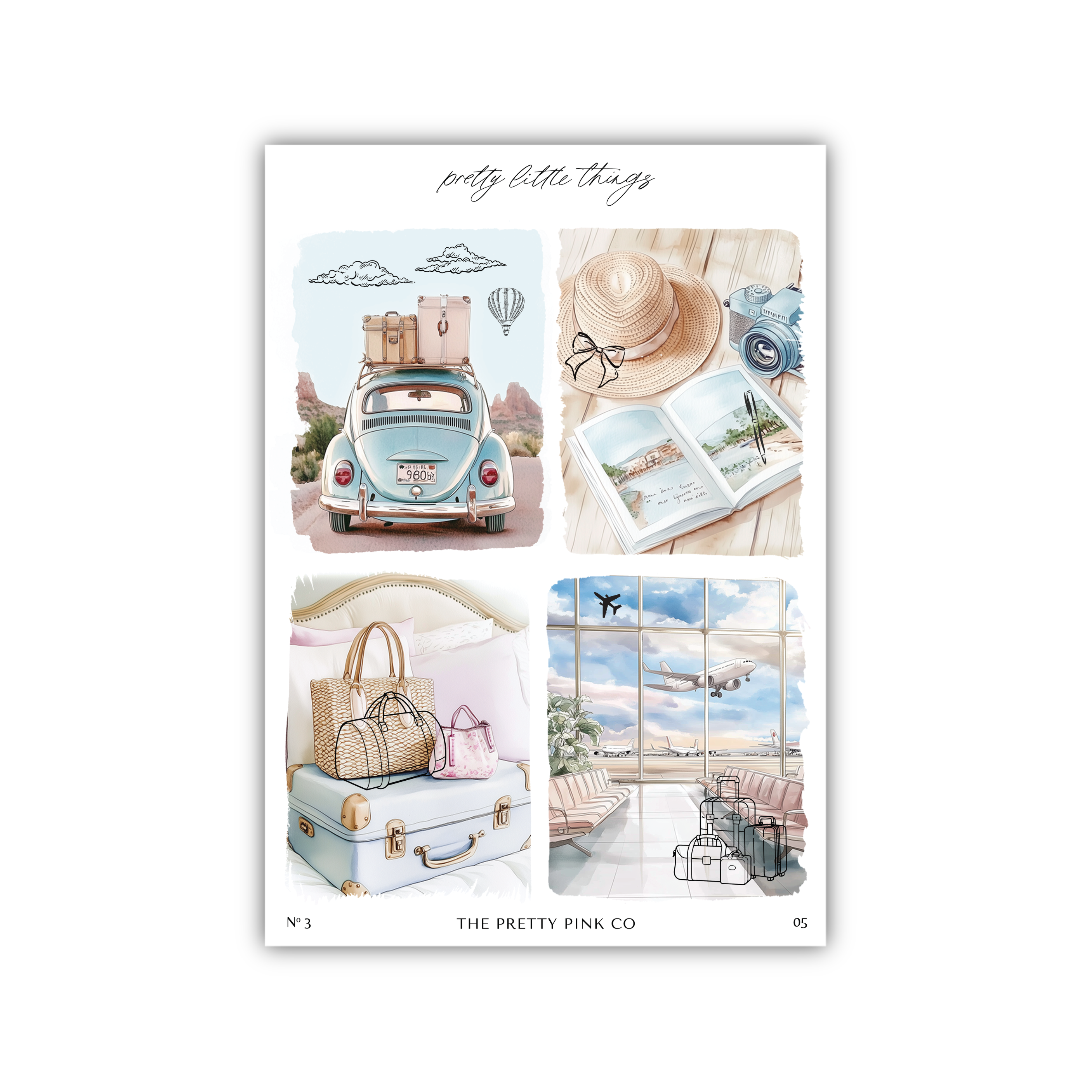 a postcard with a picture of a car and luggage