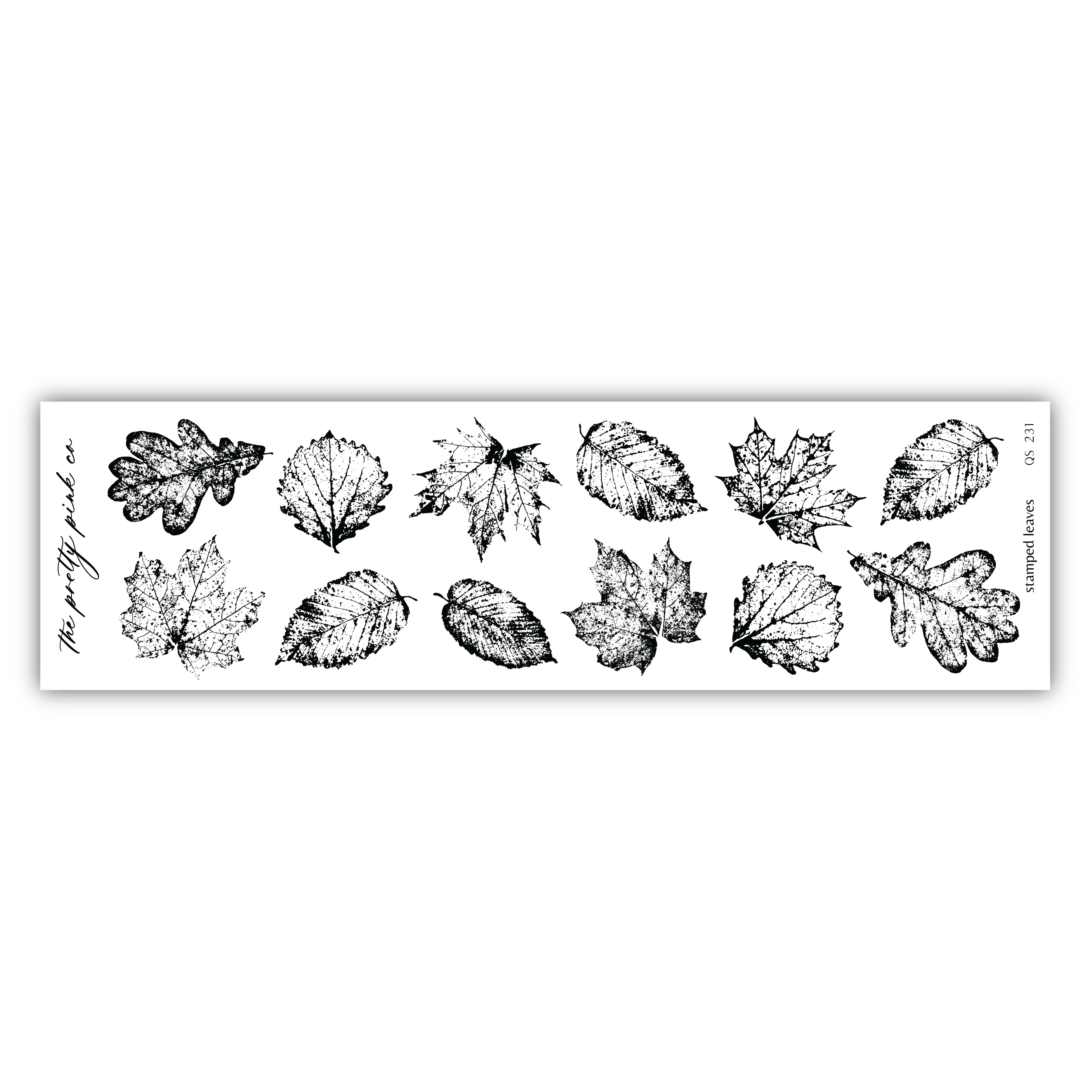 a collection of black and white leaf illustrations arranged in a row.