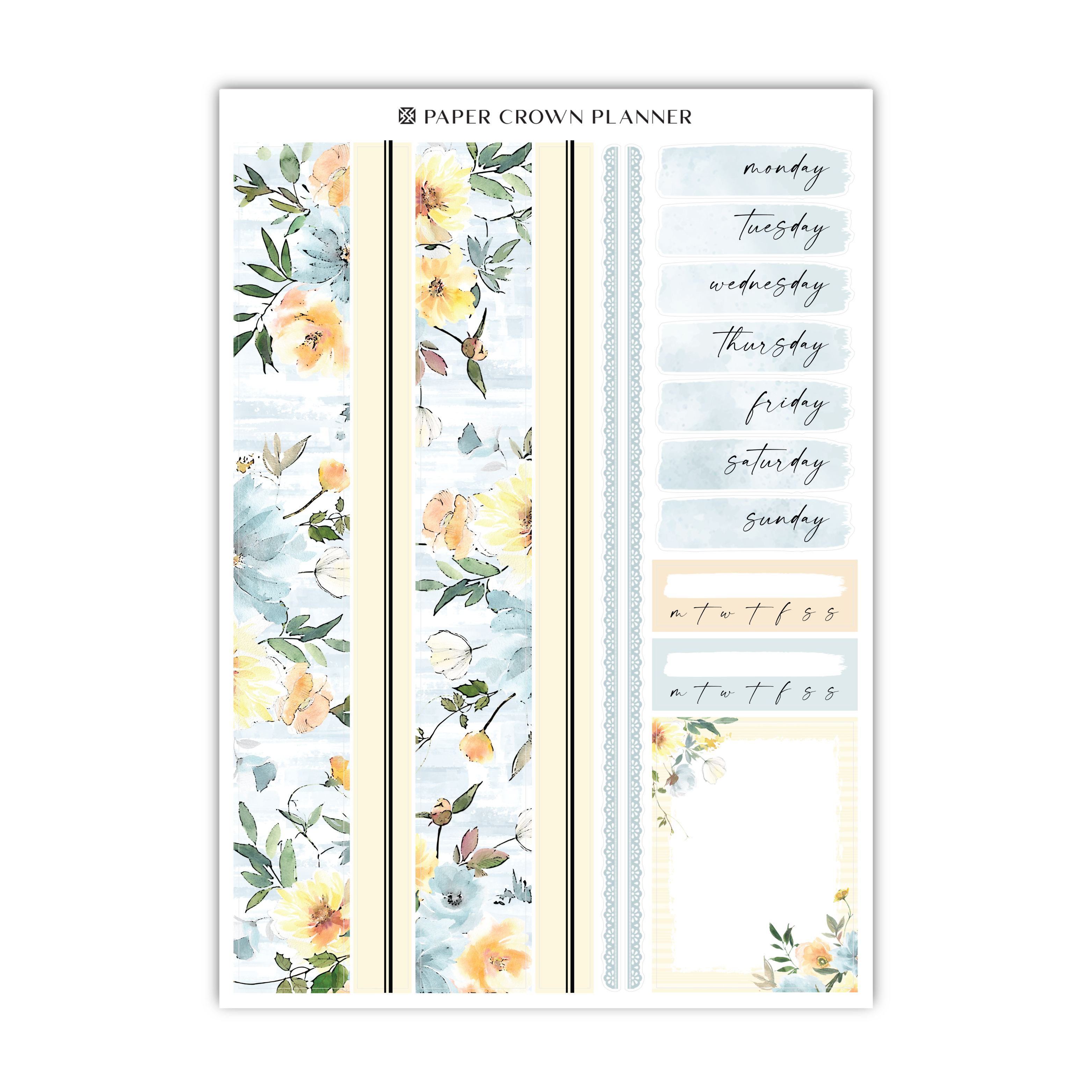 a planner sticker with yellow flowers on it