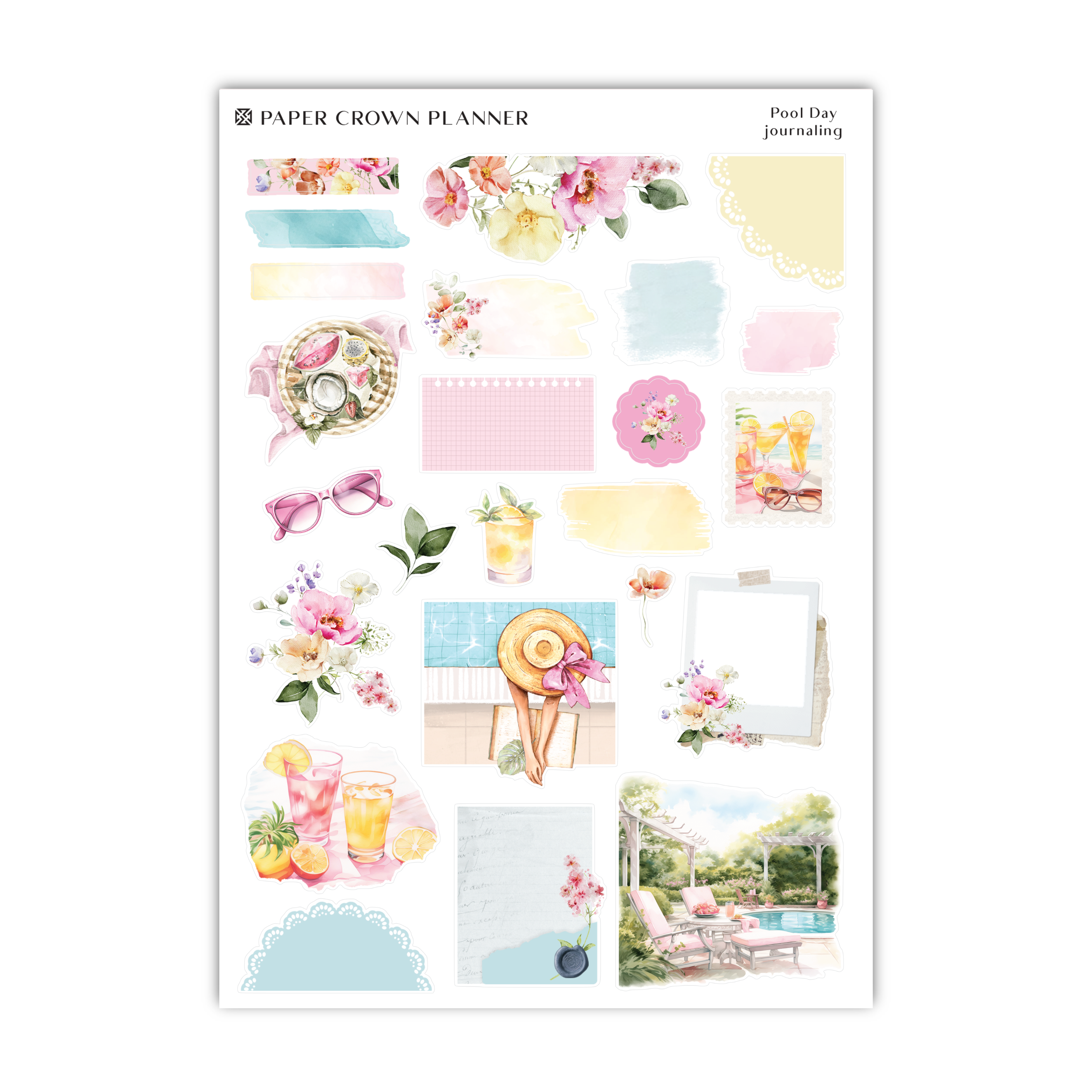 a sticker sheet with flowers and pictures on it