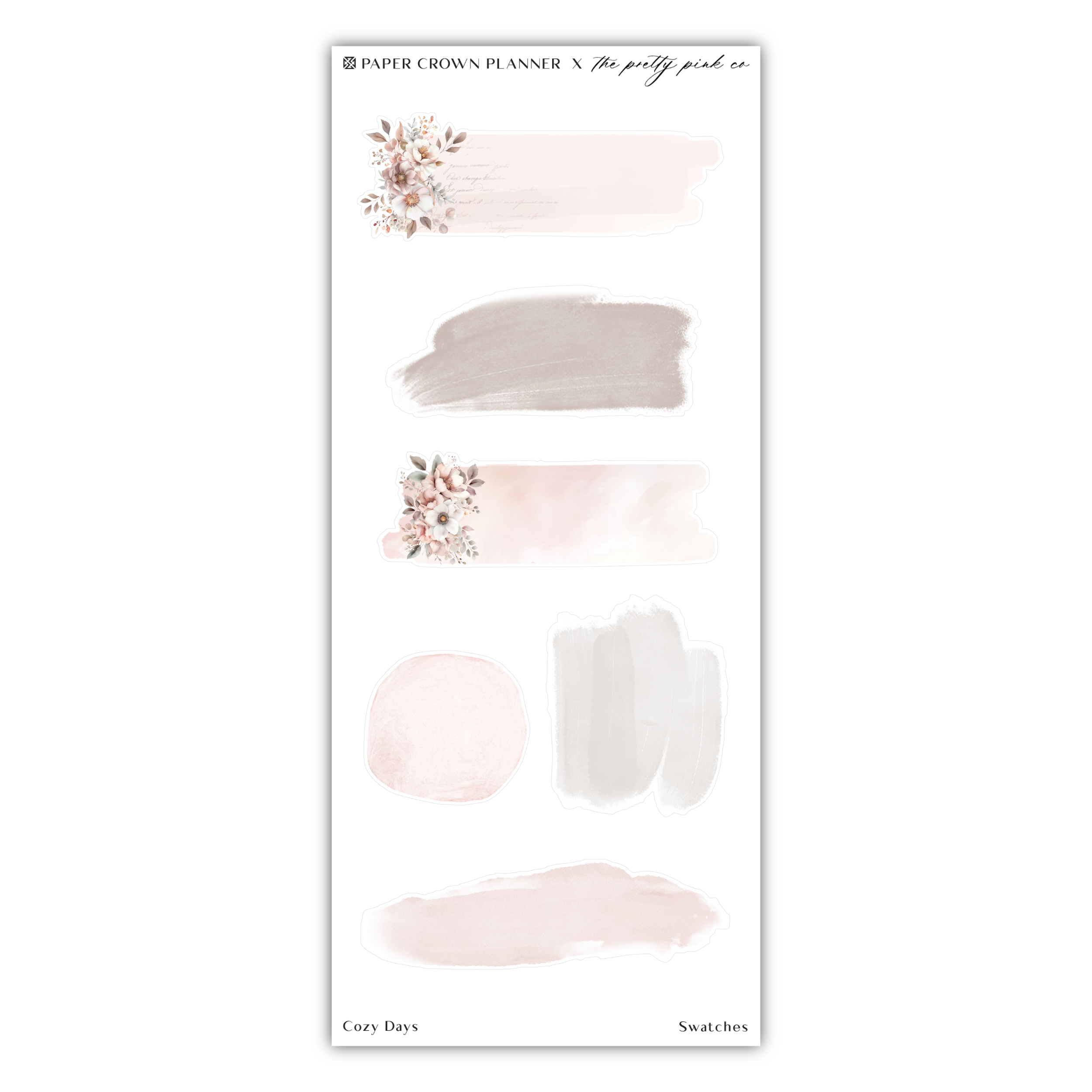 a sticker sheet with different shades of pink and grey