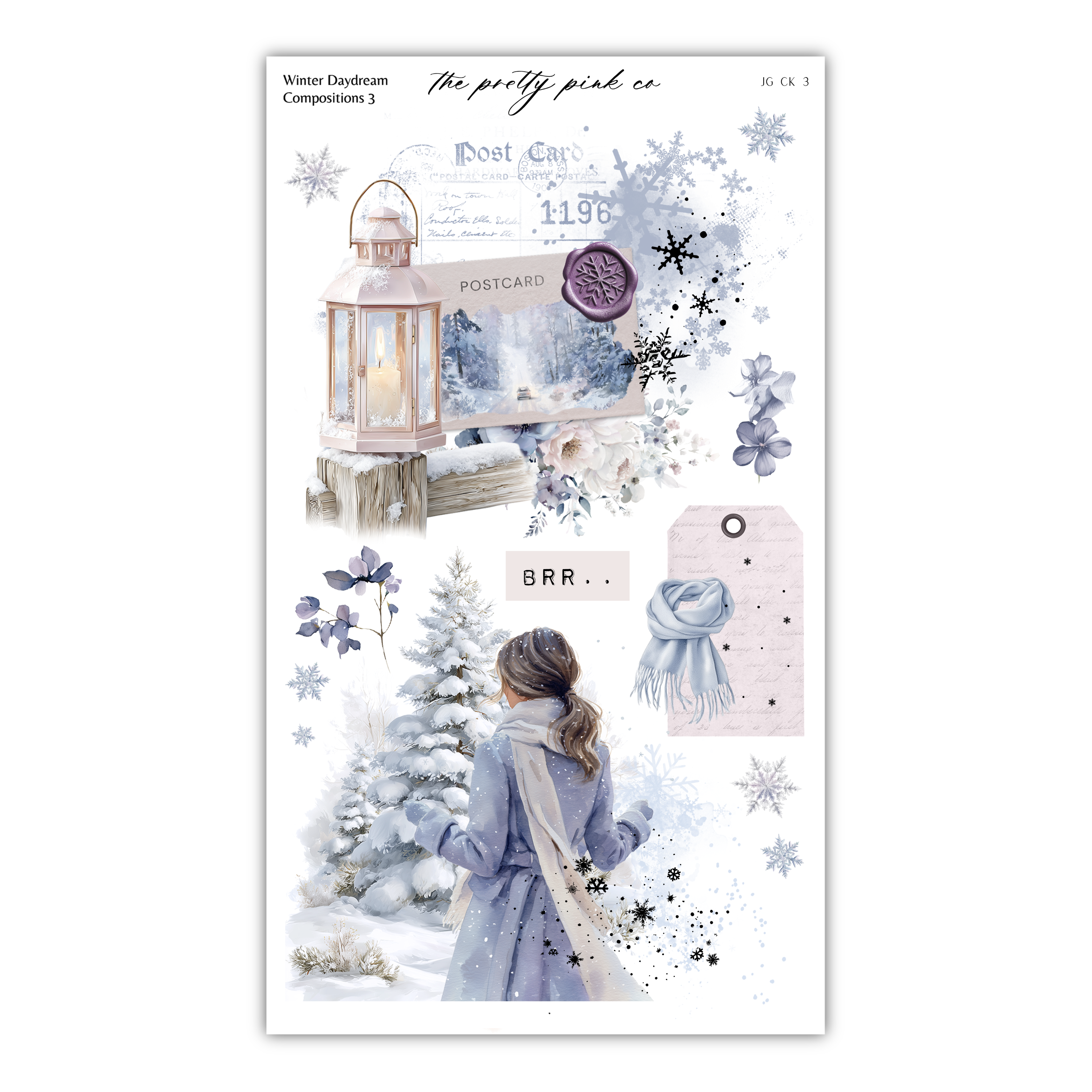 The image is a collage of various winter-themed elements, including a lantern, a snowy landscape, a person in a blue coat, and snowflakes.