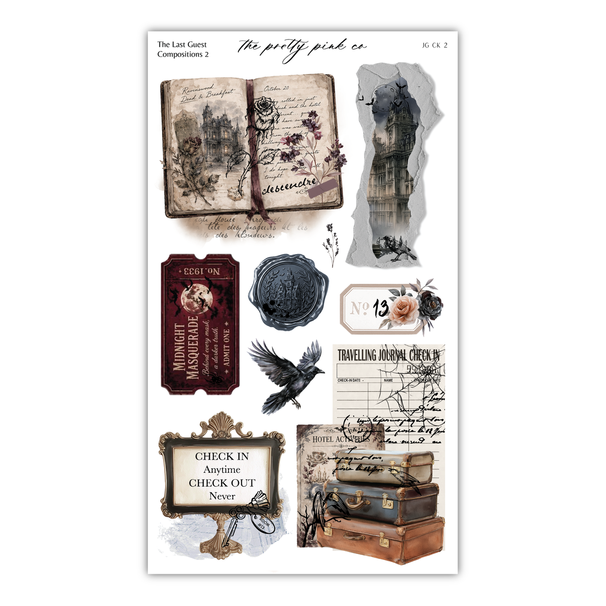 various vintage-style travel-related items, including an open book, a suitcase, a ticket, and a map, all with a vintage aesthetic.
