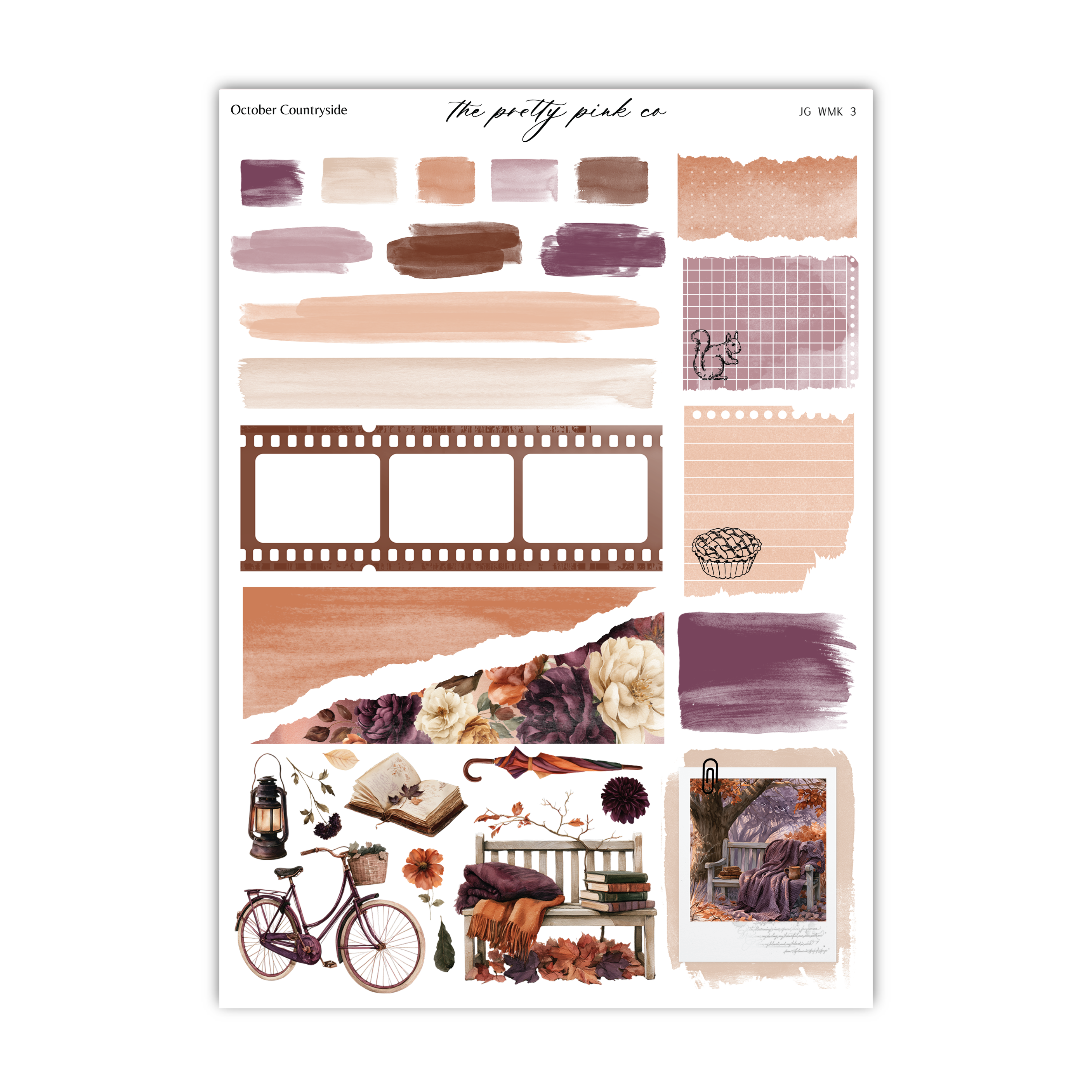 The image is a collection of various autumn-themed elements, including a bicycle, a lantern, a basket, a book, a plant, and a photograph. The elements are arranged in a collage format, showcasing the beauty and charm of the autumn season.