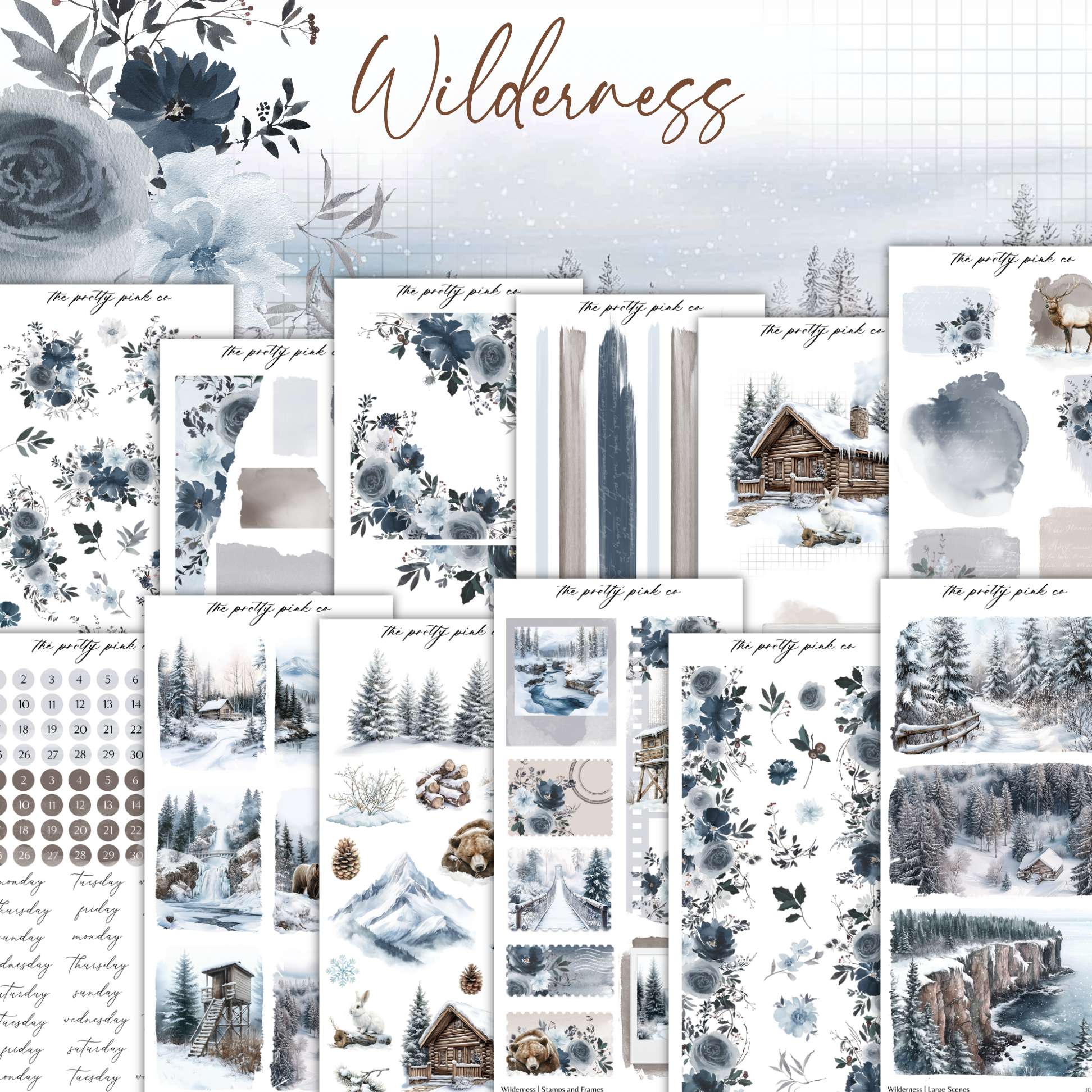 a large collection of winter themed papers