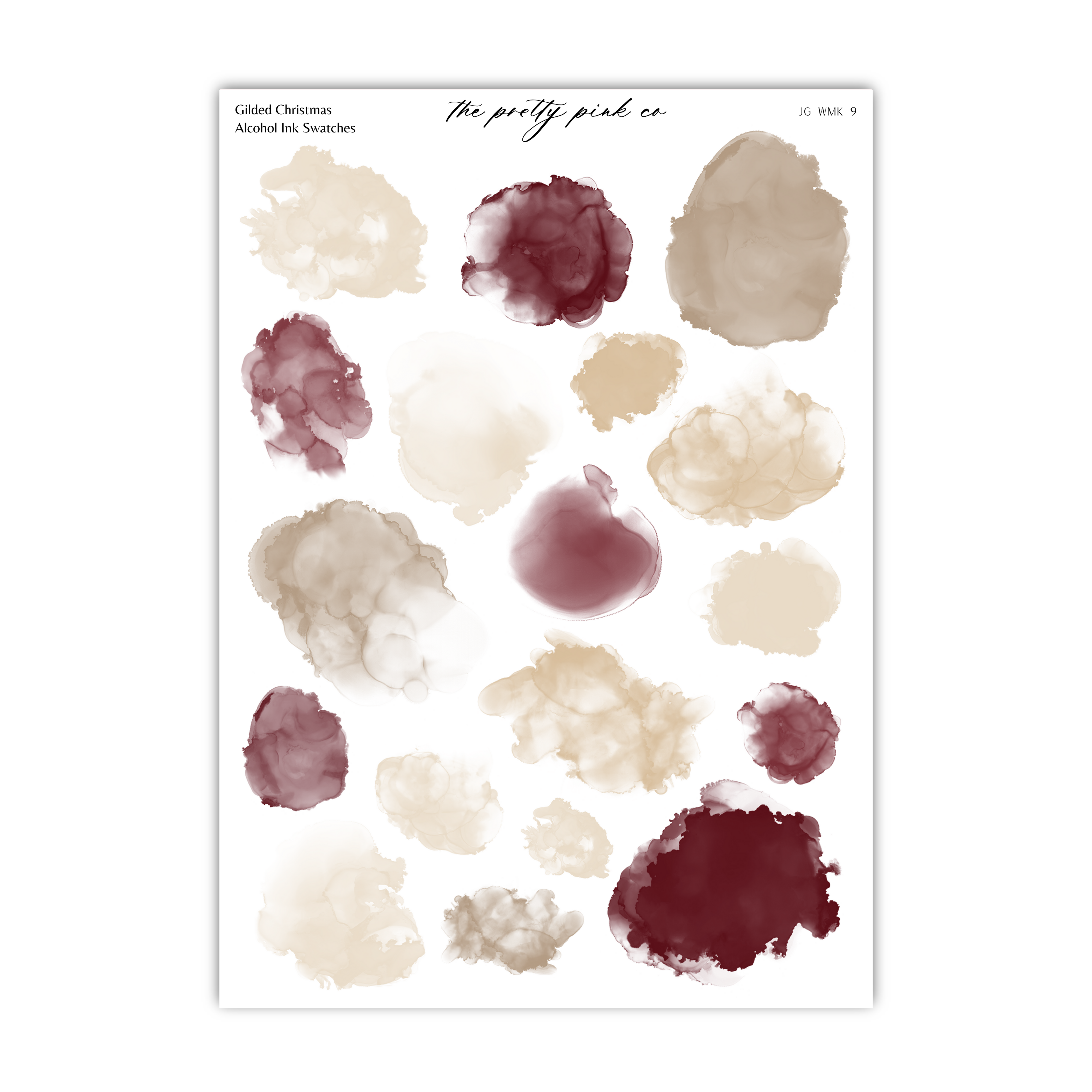 a collection of abstract watercolor-style splatters in various shades of brown, beige, and burgundy.